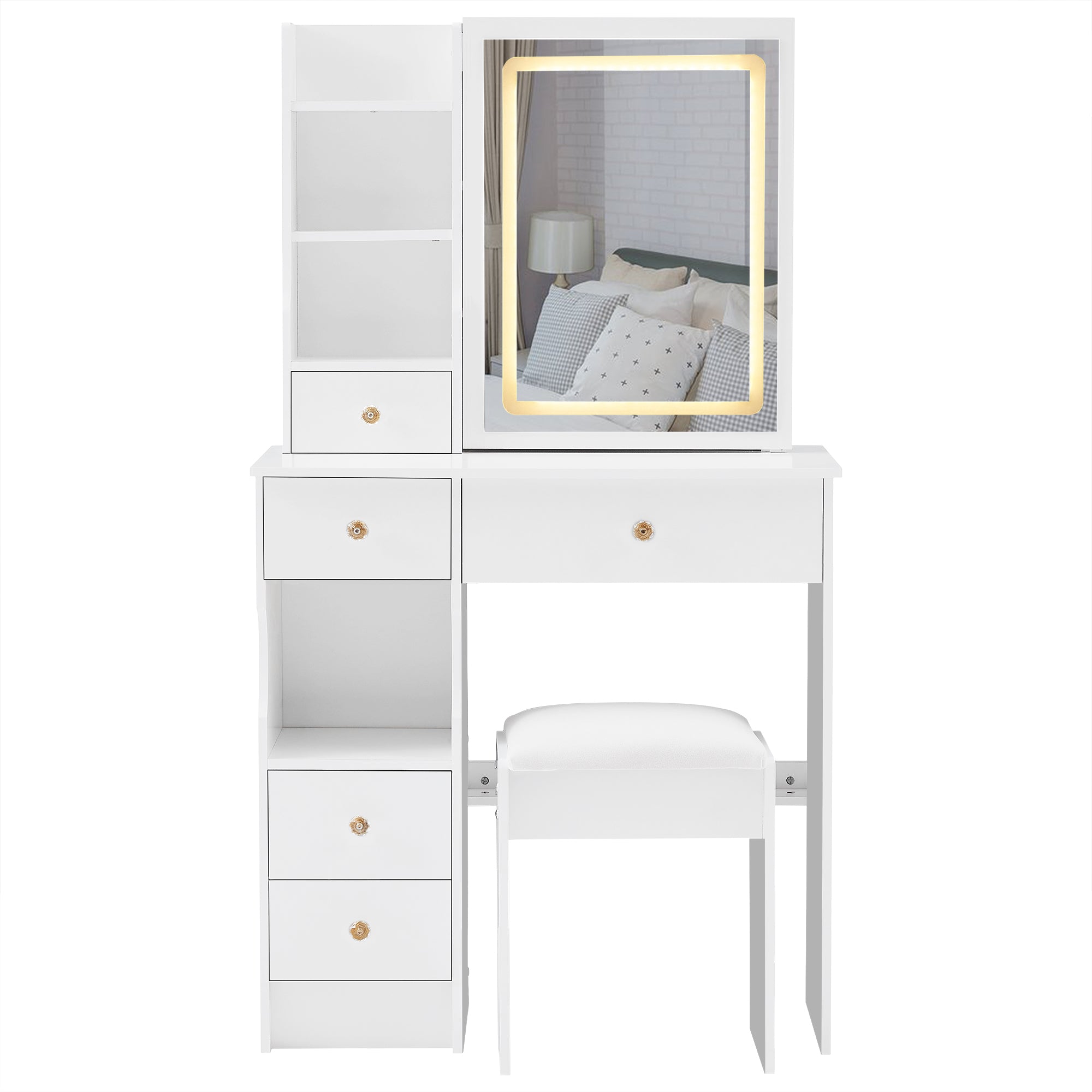 Lulea Vanity Table Set with LED Mirror and Storage
