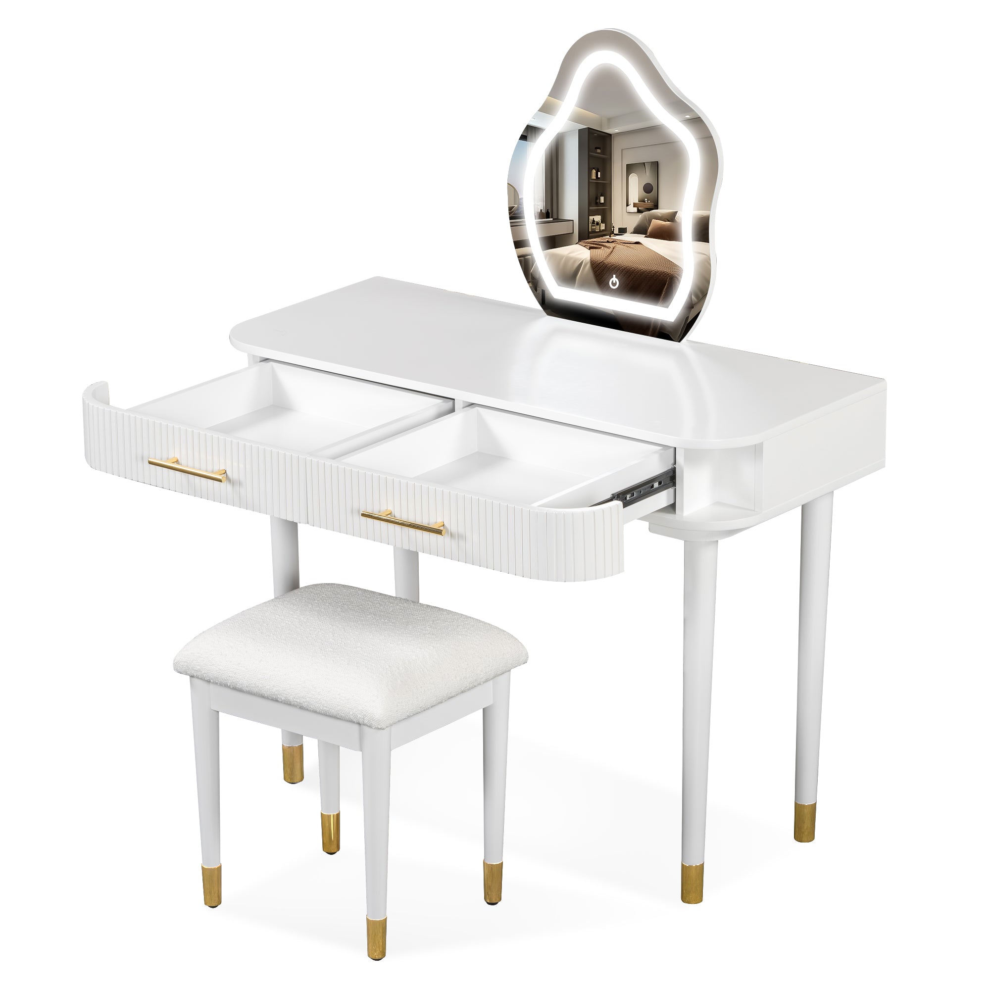 Lunara 40" Modern Makeup Vanity Table Set with 2 Drawers