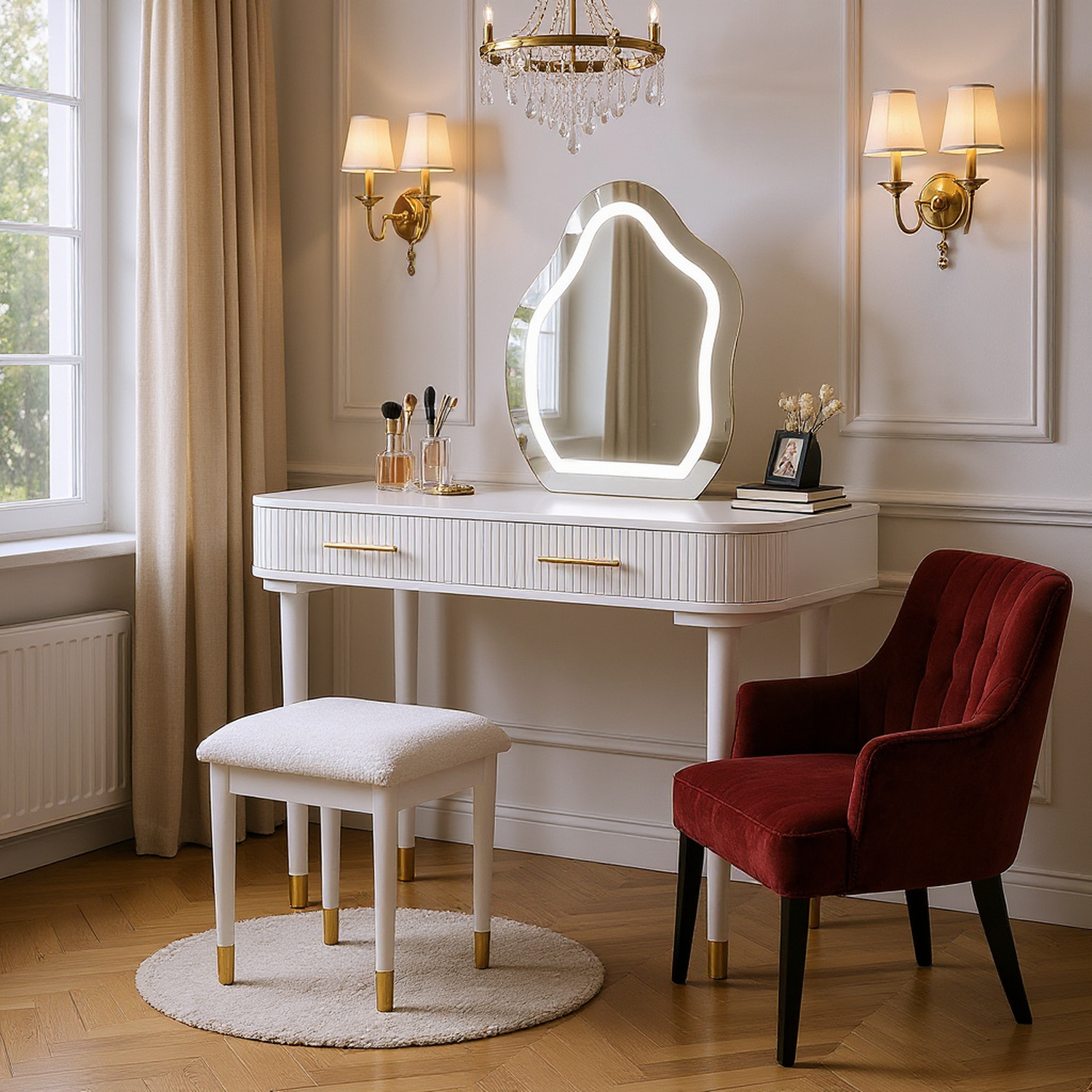 Lunara 40" Modern Makeup Vanity Table Set with 2 Drawers