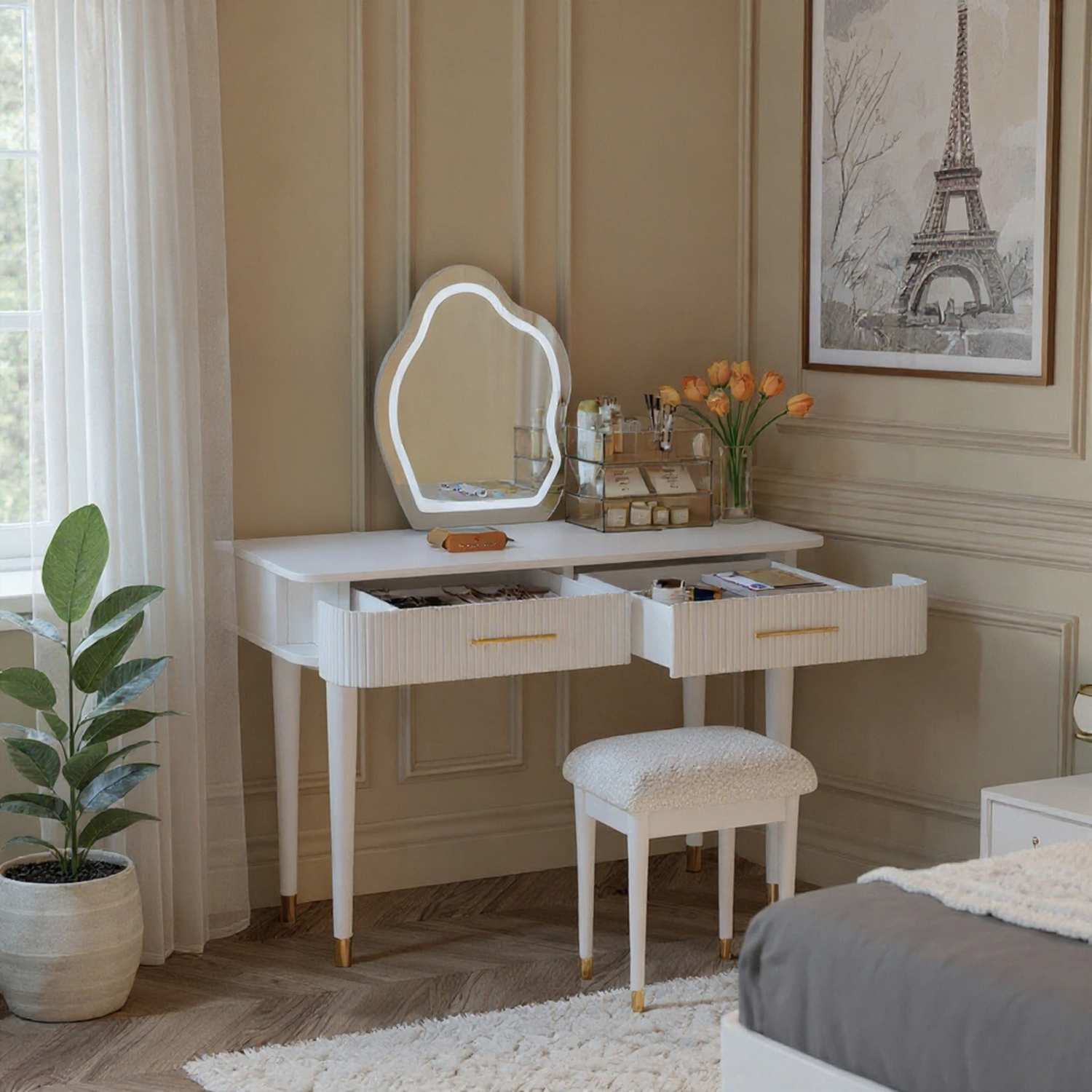 Lunara 40" Modern Makeup Vanity Table Set with 2 Drawers