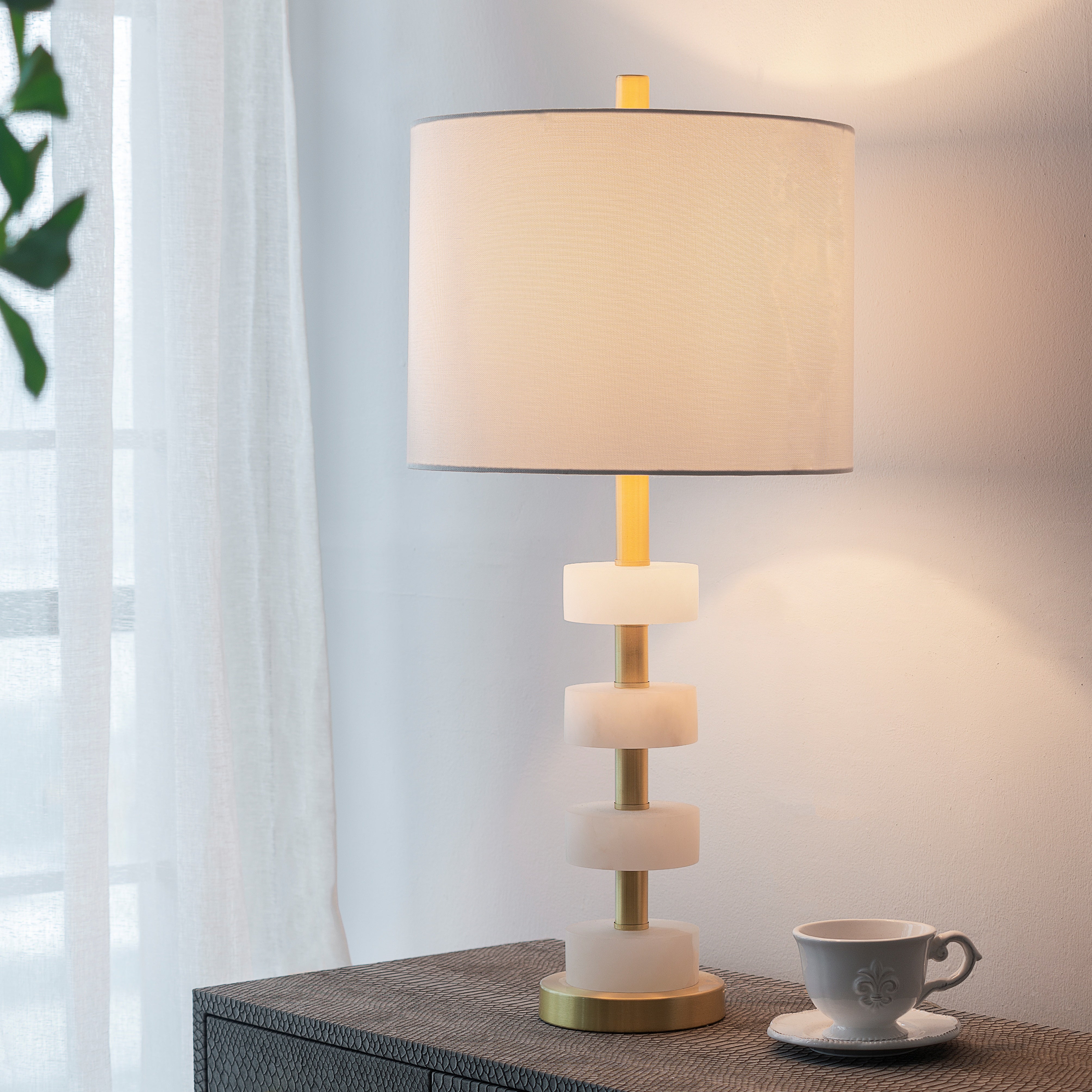Luster Marble Table Lamp with Gold Marble Base