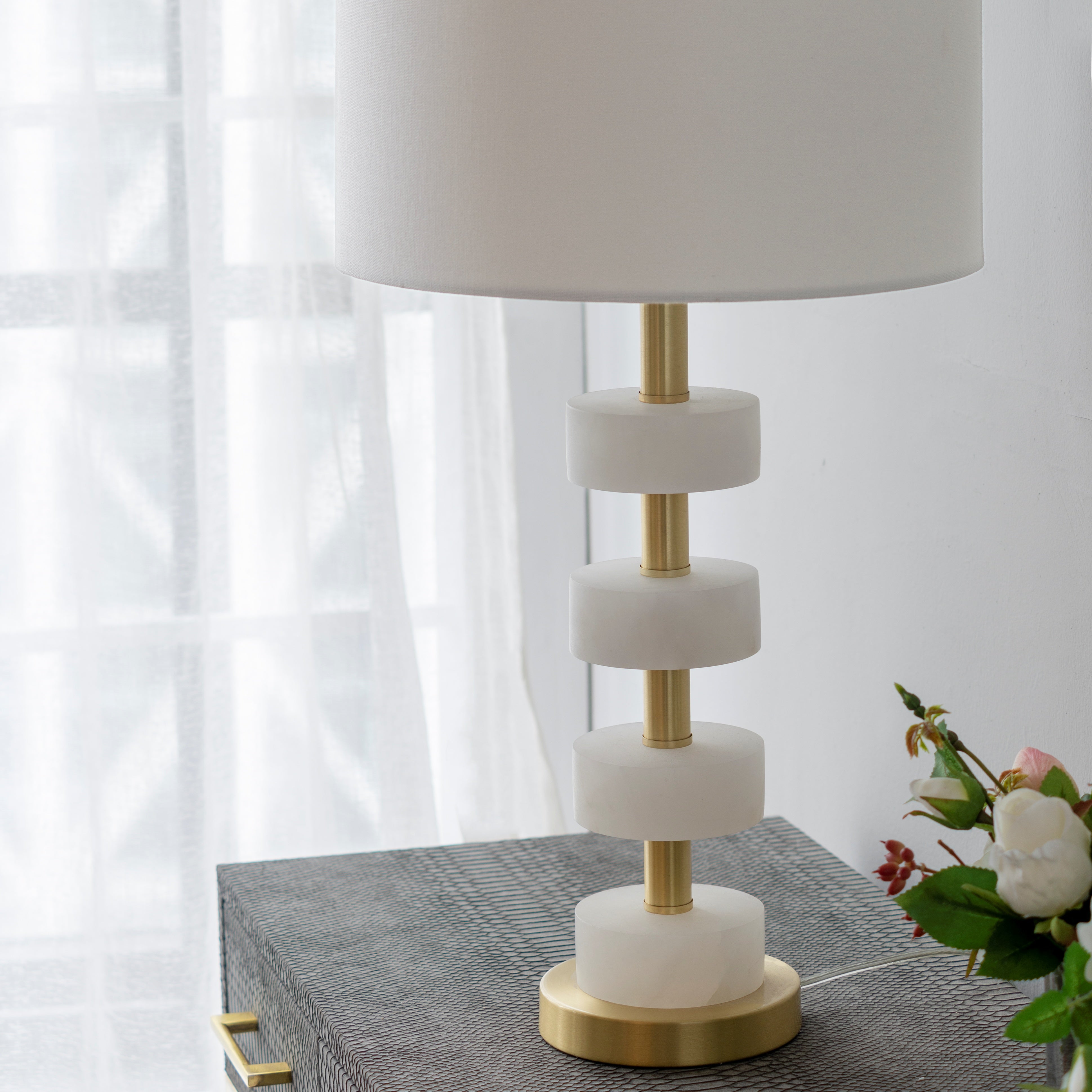 Luster Marble Table Lamp with Gold Marble Base
