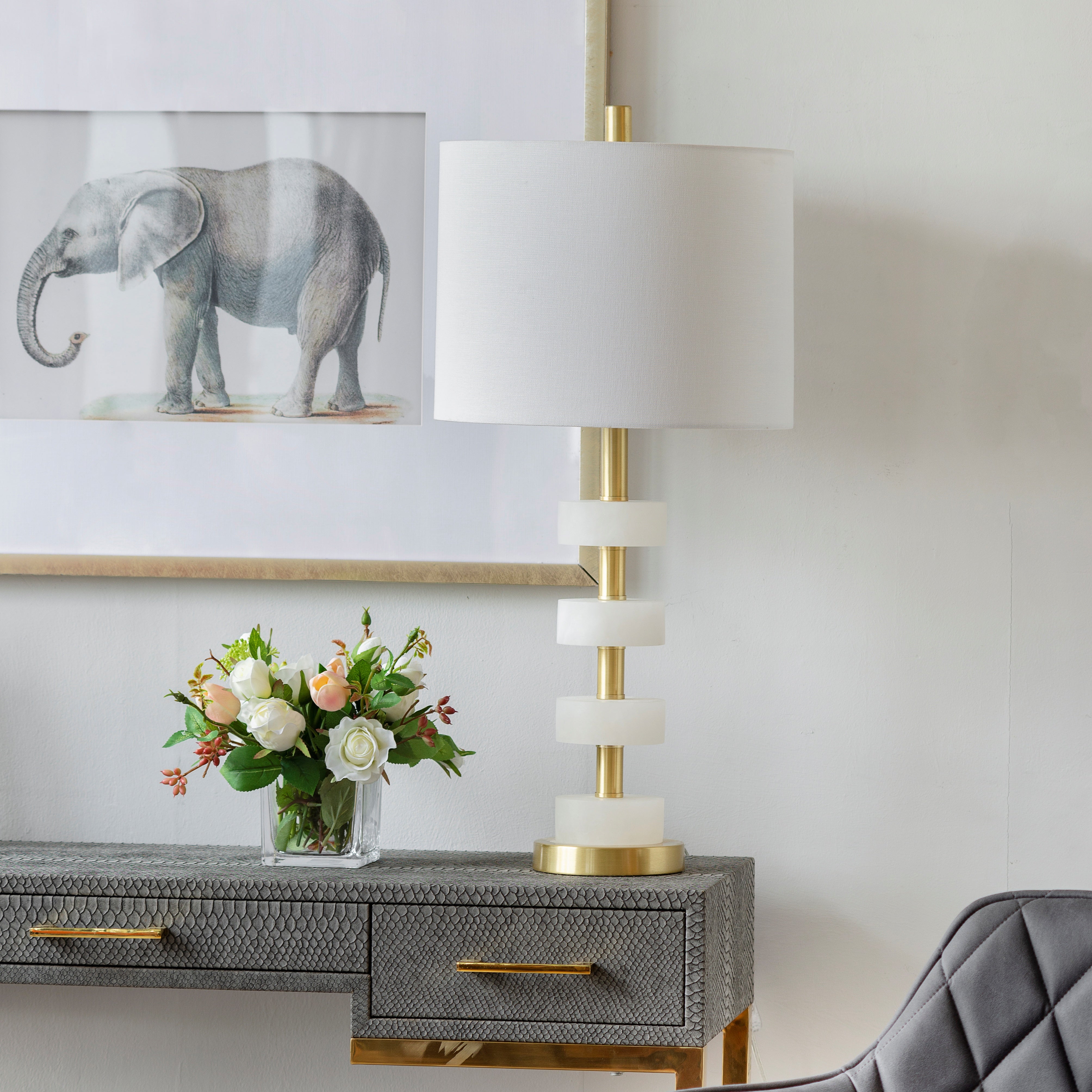 Luster Marble Table Lamp with Gold Marble Base