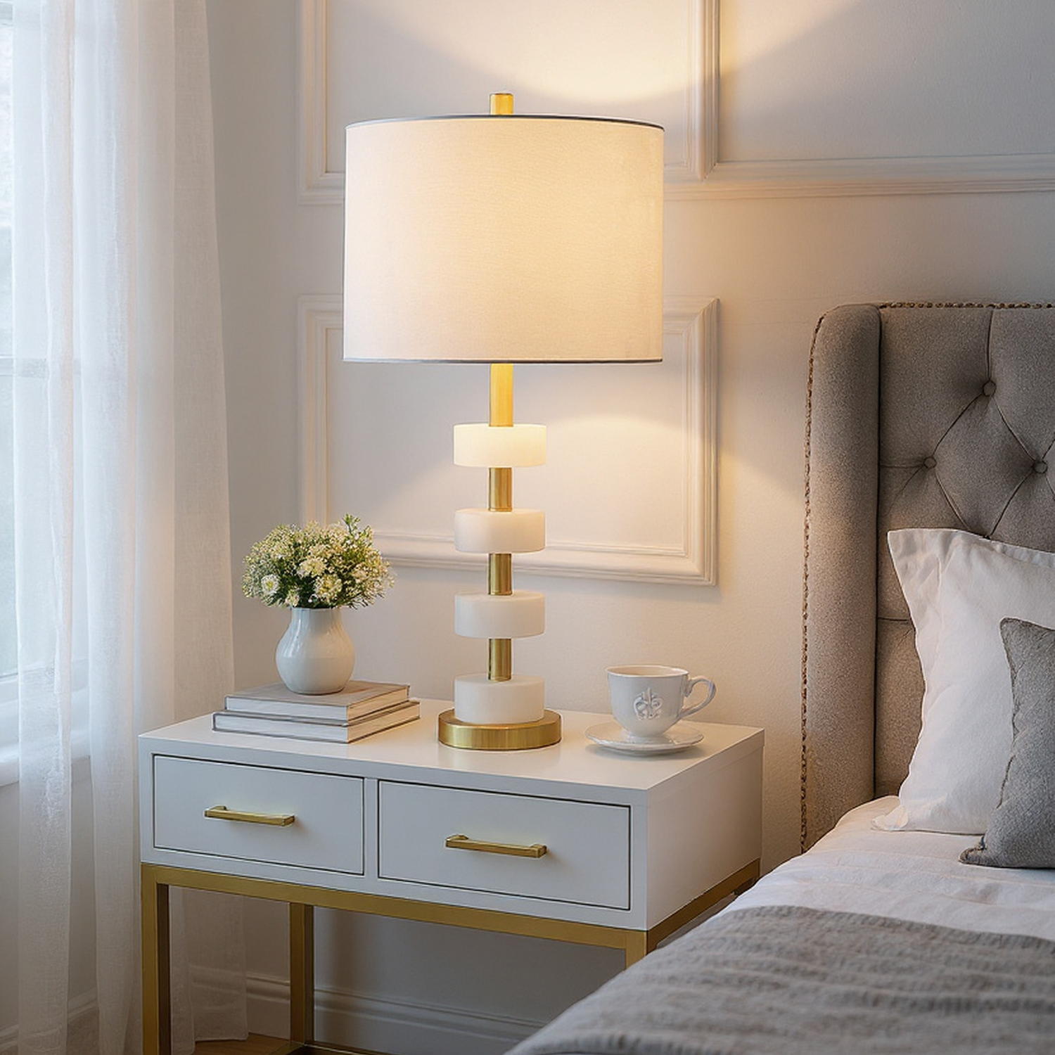Luster Marble Table Lamp with Gold Marble Base
