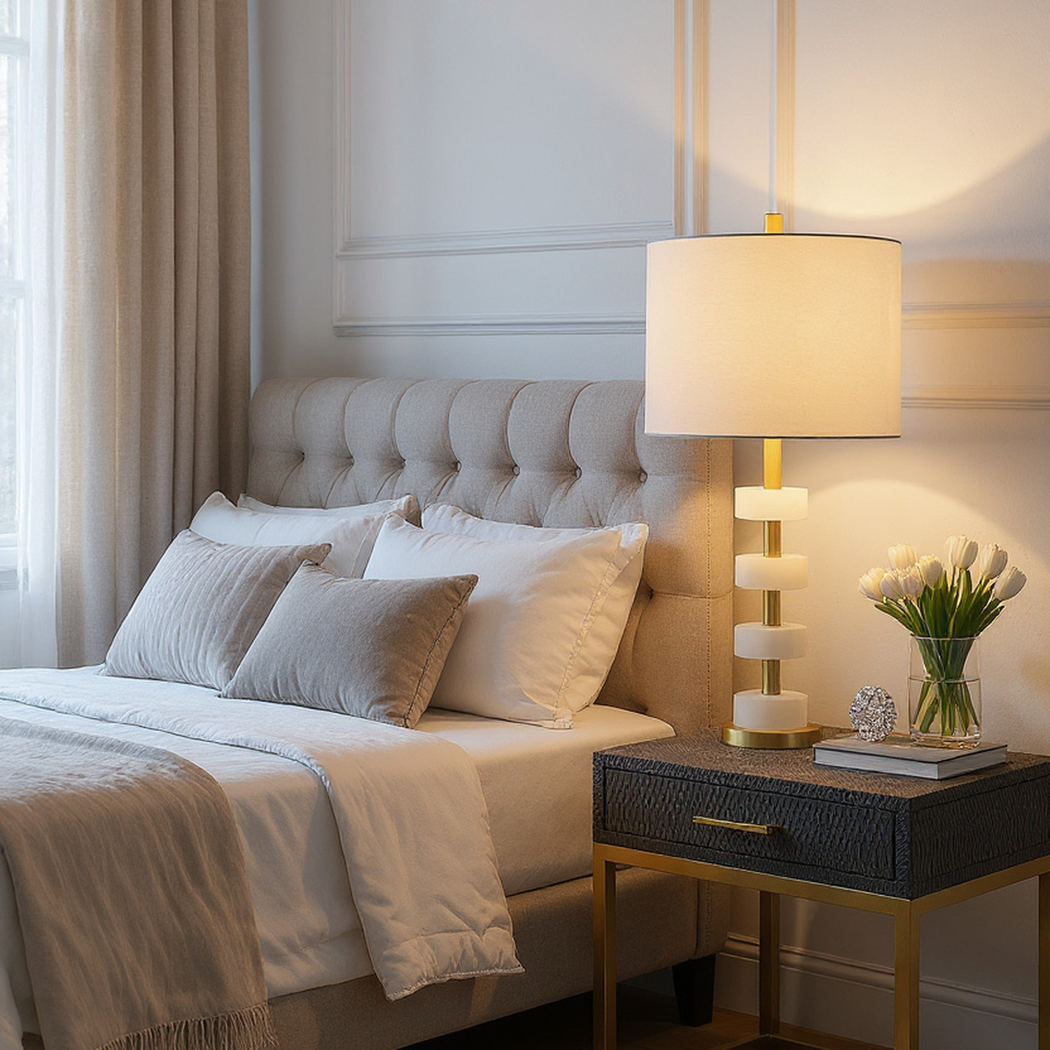 Luster Marble Table Lamp with Gold Marble Base
