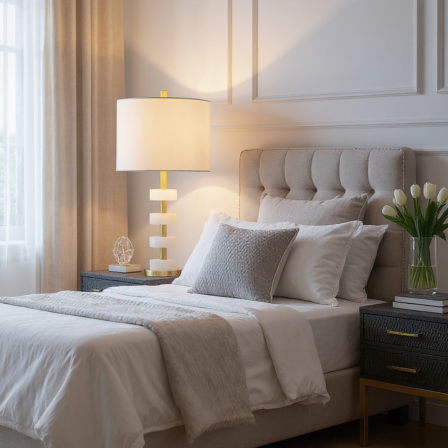Luster Marble Table Lamp with Gold Marble Base