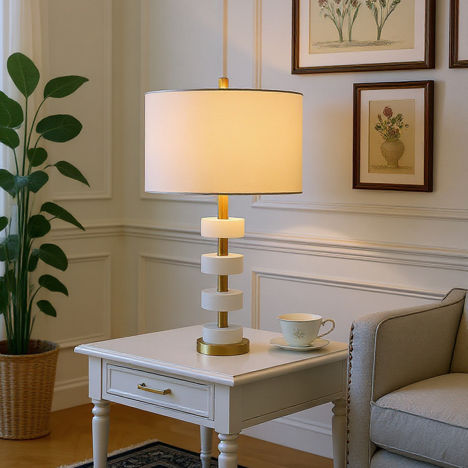 Luster Marble Table Lamp with Gold Marble Base