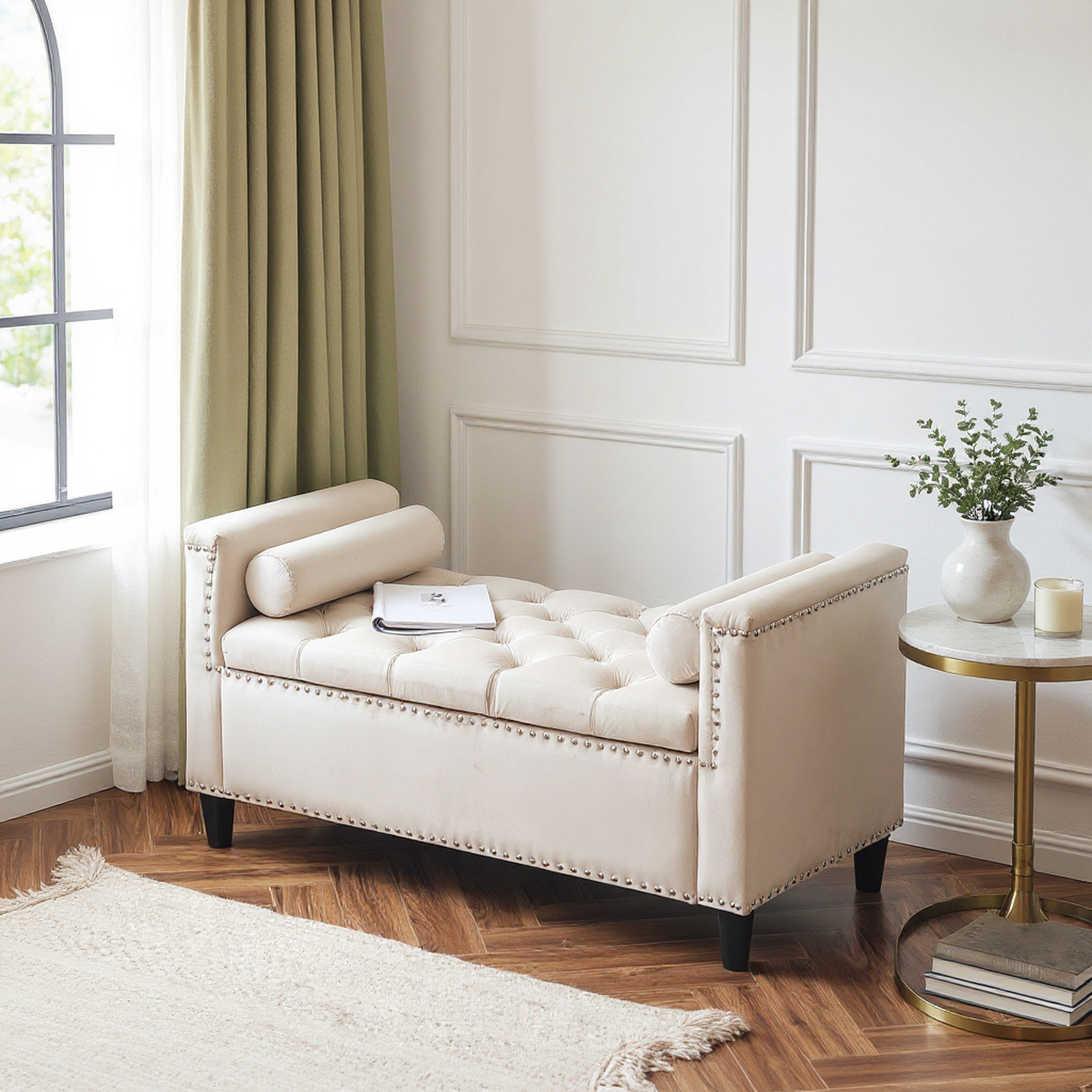 Maren Velvet Upholstered Storage Ottoman Bench