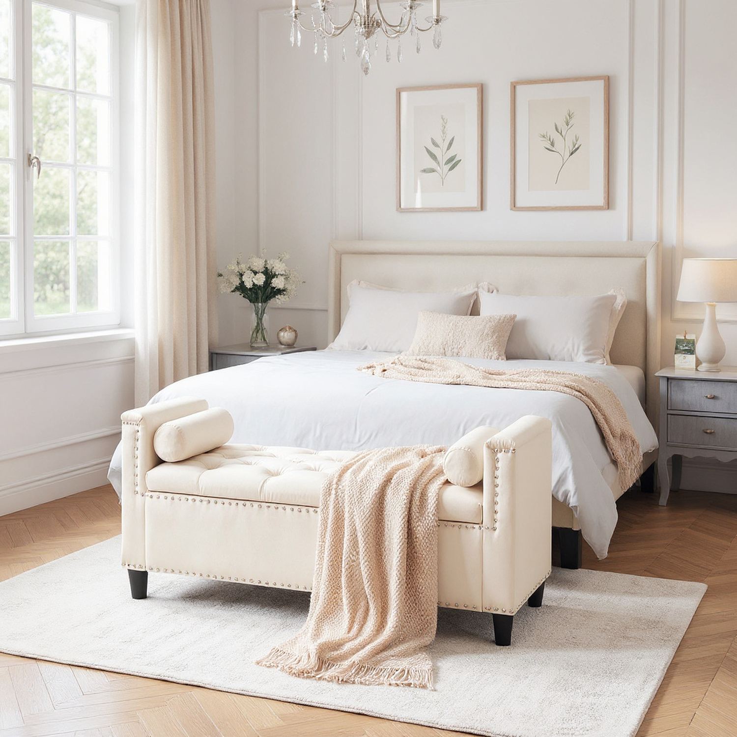 Maren Velvet Upholstered Storage Ottoman Bench