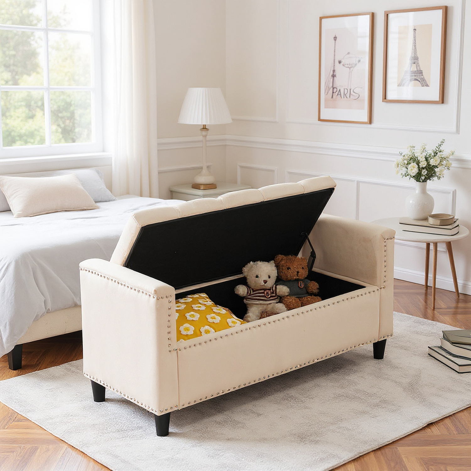 Maren Velvet Upholstered Storage Ottoman Bench