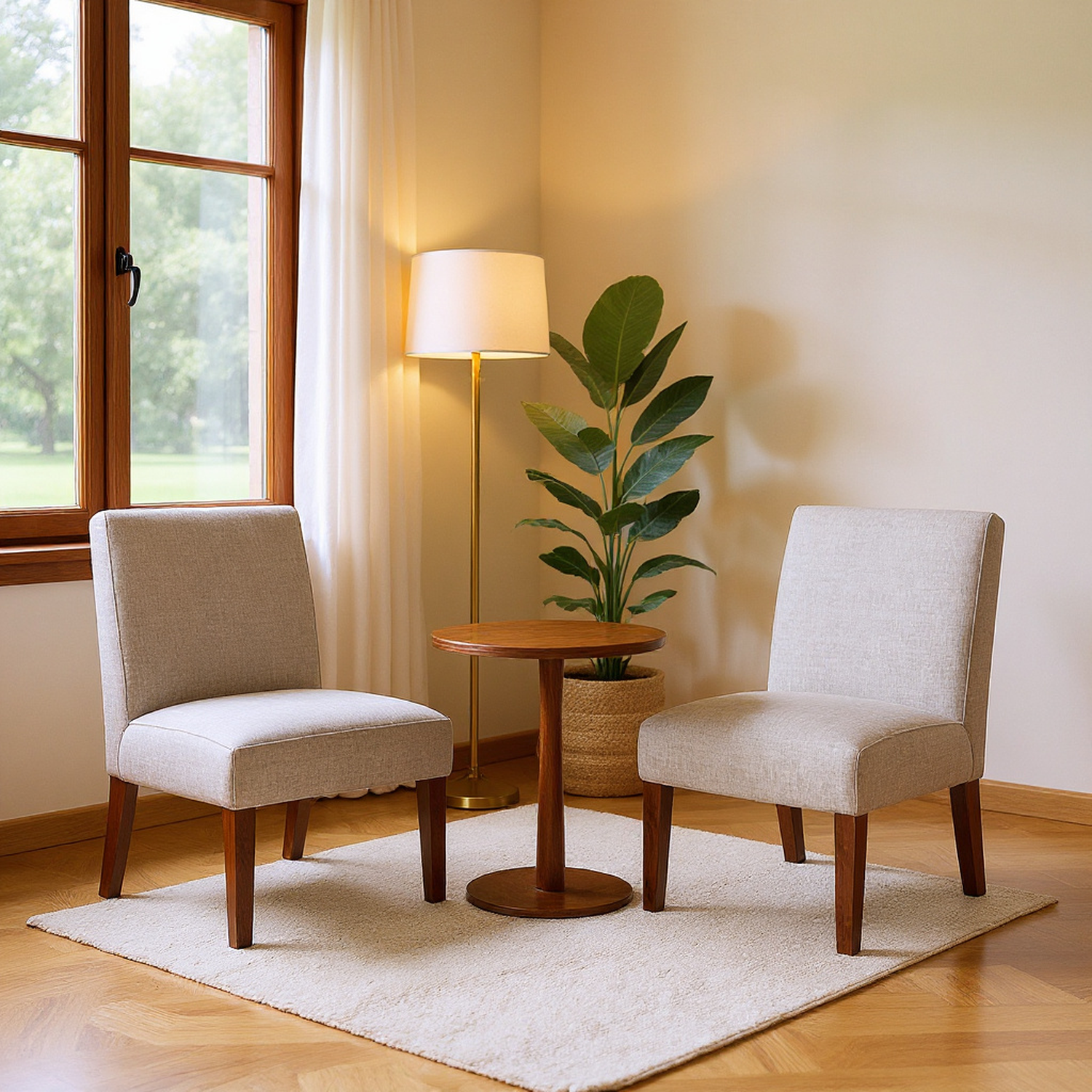 Moen 3-Piece Accent Chair with Round Wood Side Table Set