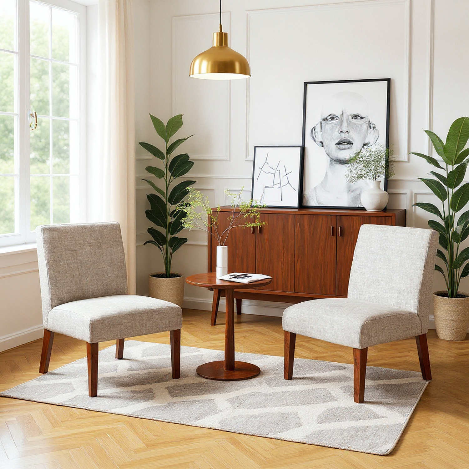 Moen 3-Piece Accent Chair with Round Wood Side Table Set