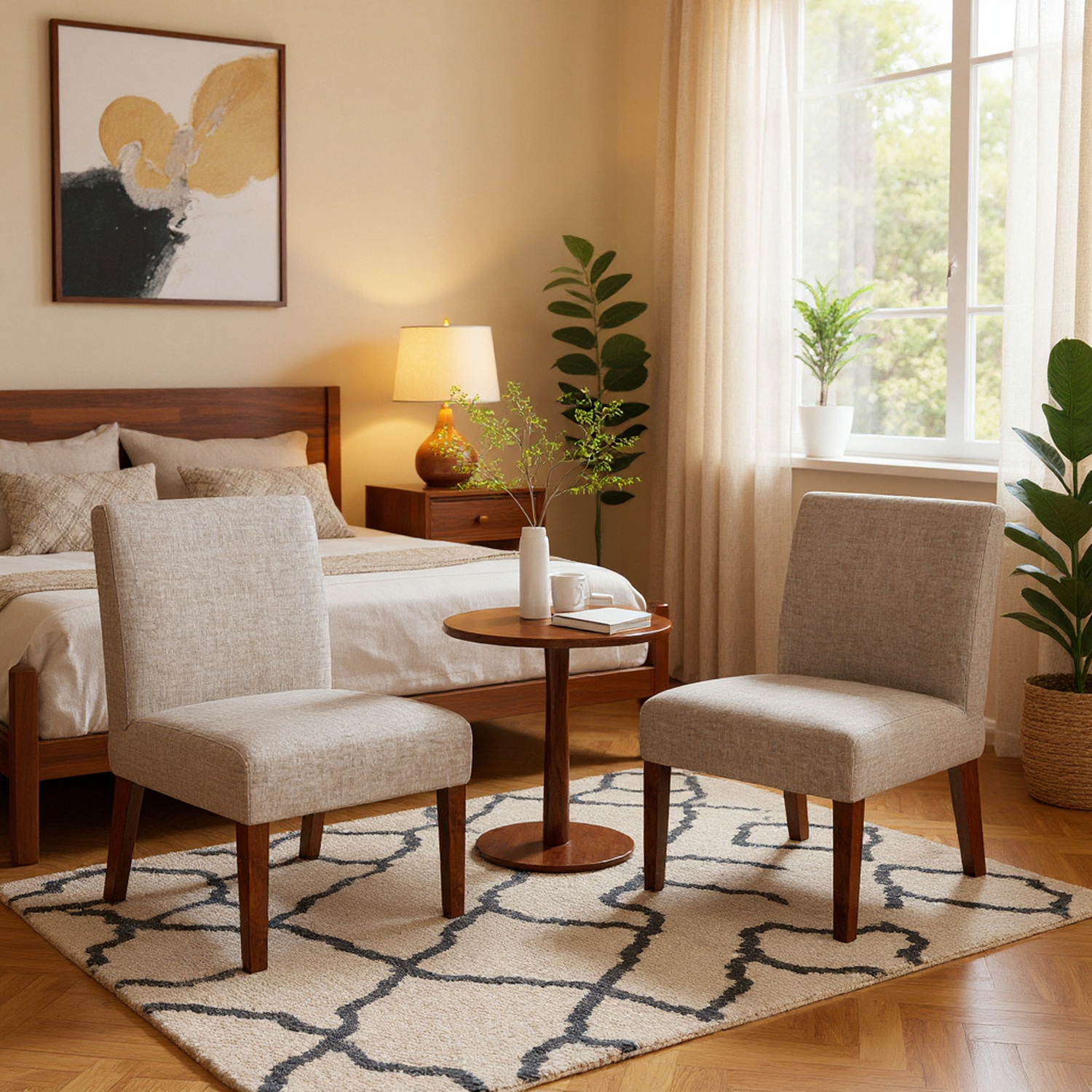 Moen 3-Piece Accent Chair with Round Wood Side Table Set