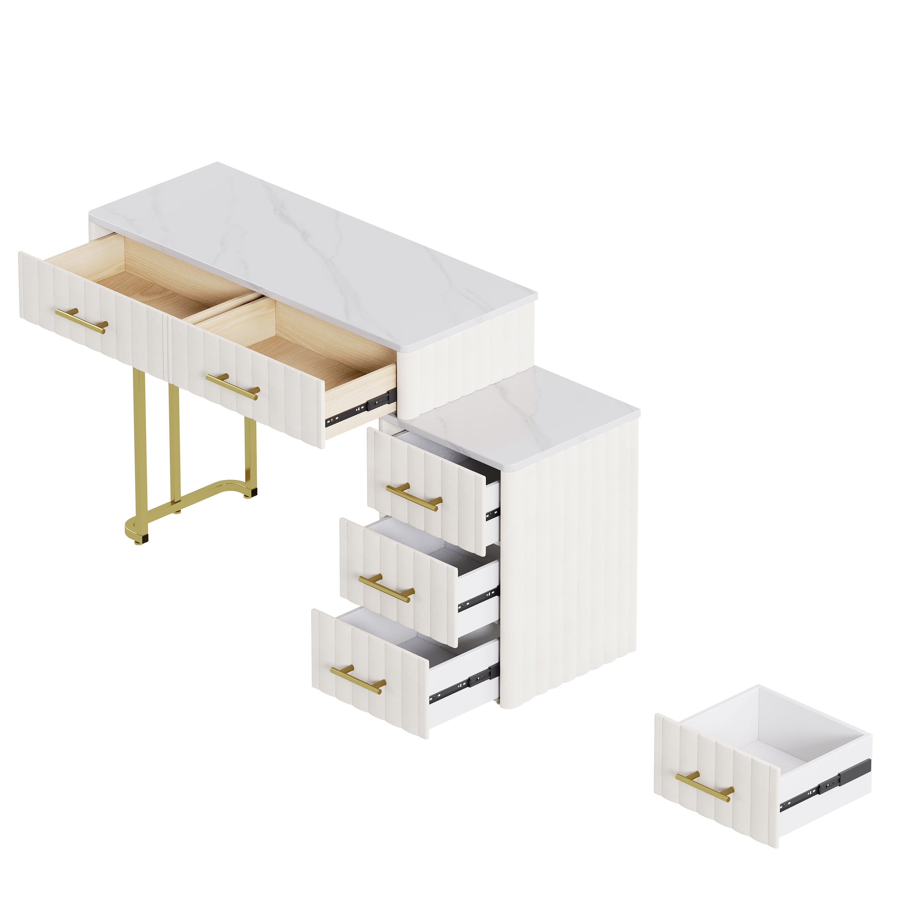 Mori Modern Vanity Desk with Lighted Mirror and Storage Drawers, Beige