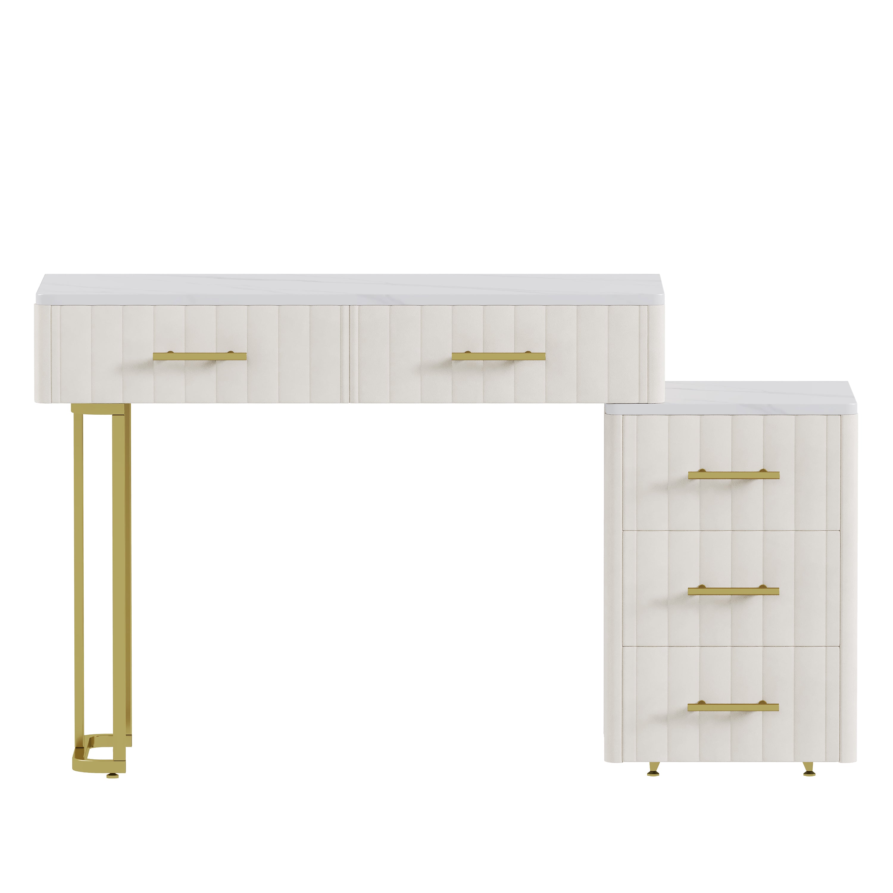 Mori Modern Vanity Desk with Lighted Mirror and Storage Drawers, Beige