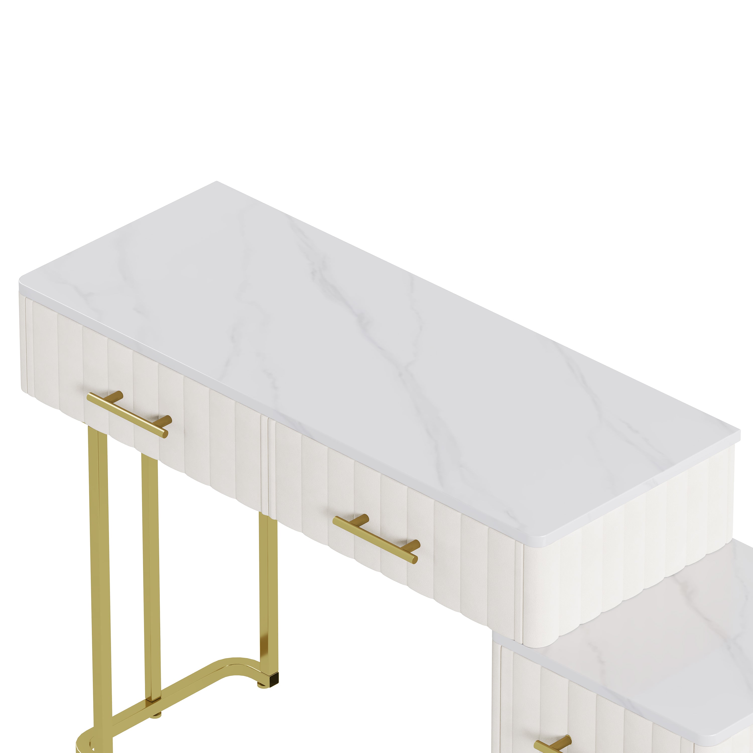 Mori Modern Vanity Desk with Lighted Mirror and Storage Drawers, Beige