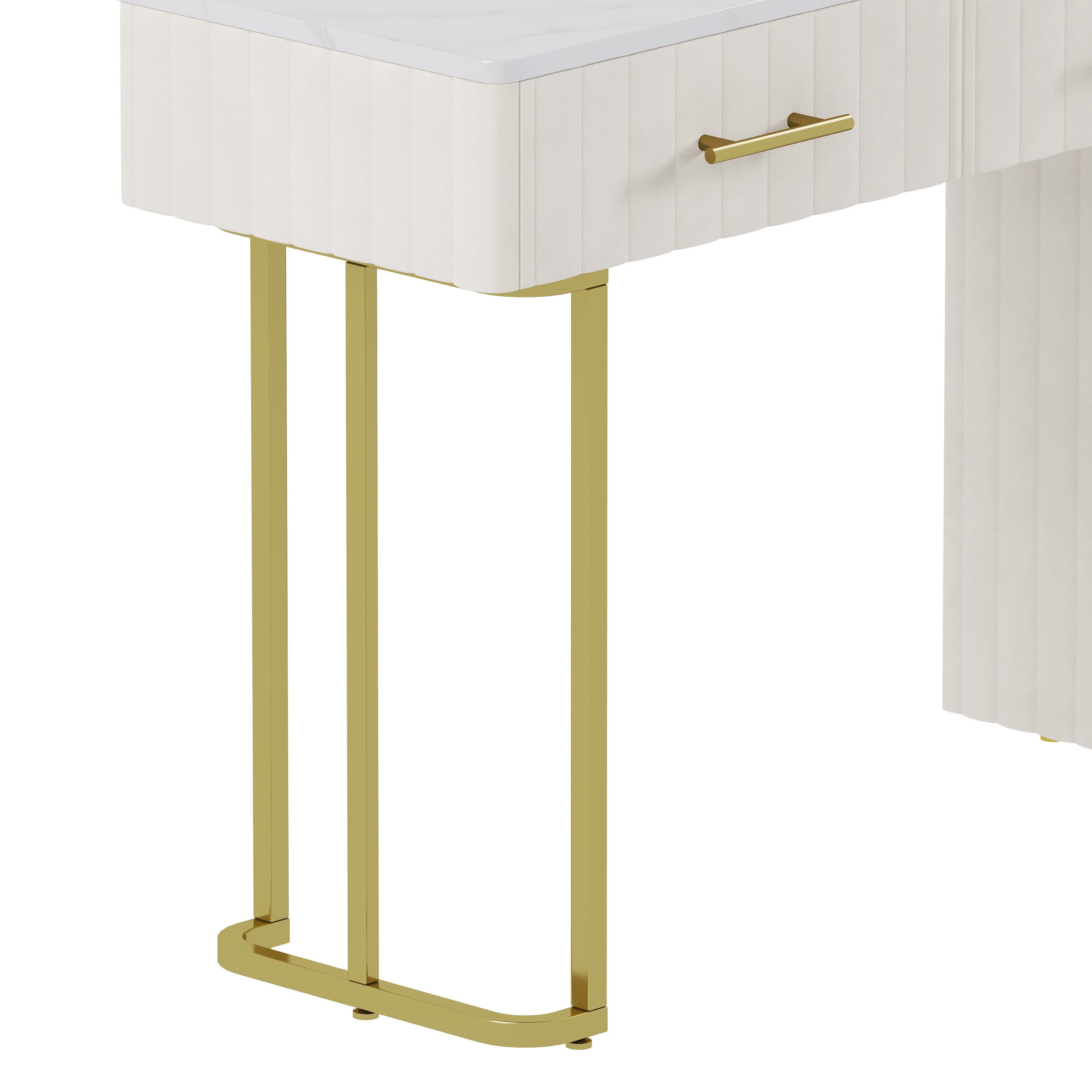 Mori Modern Vanity Desk with Lighted Mirror and Storage Drawers, Beige