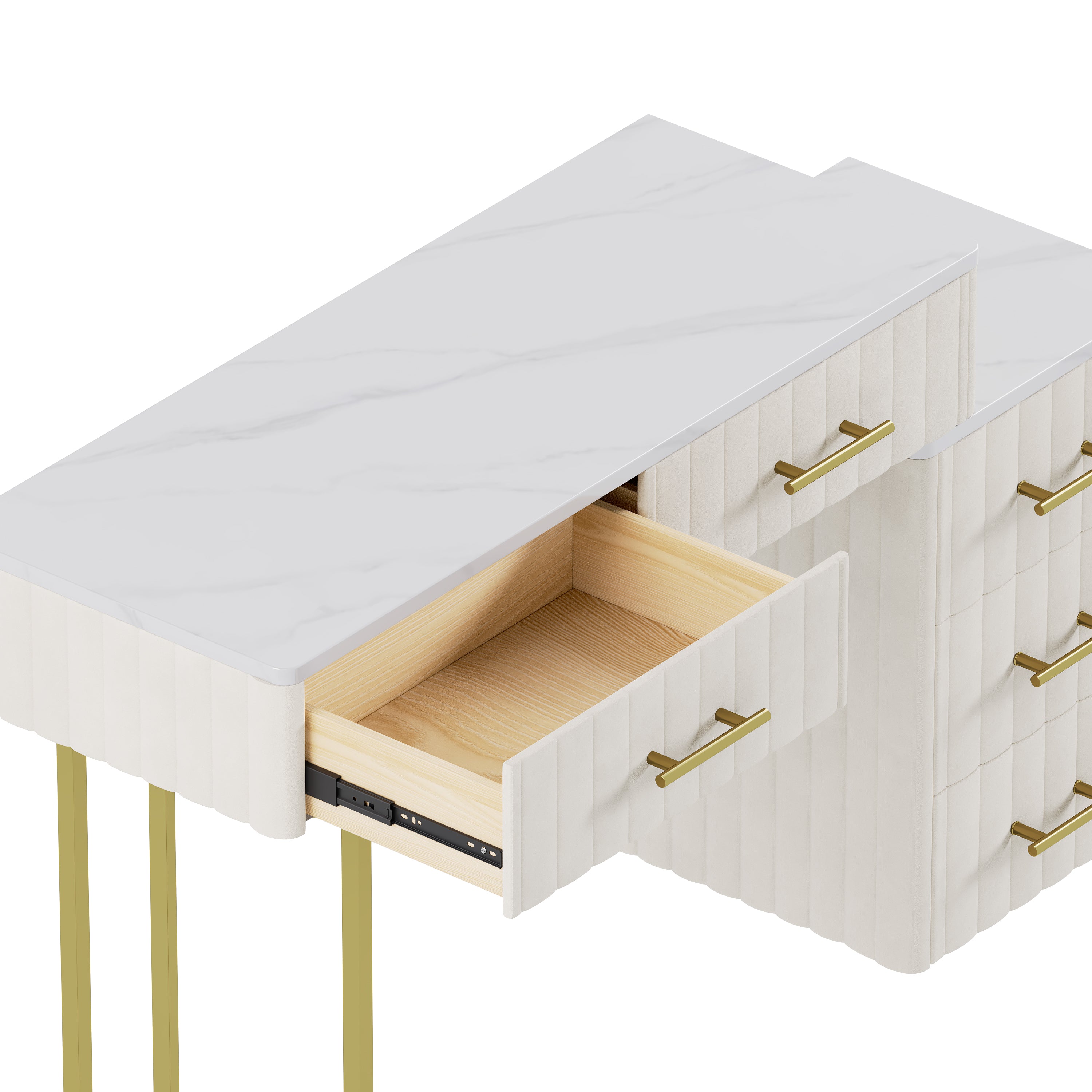 Mori Modern Vanity Desk with Lighted Mirror and Storage Drawers, Beige