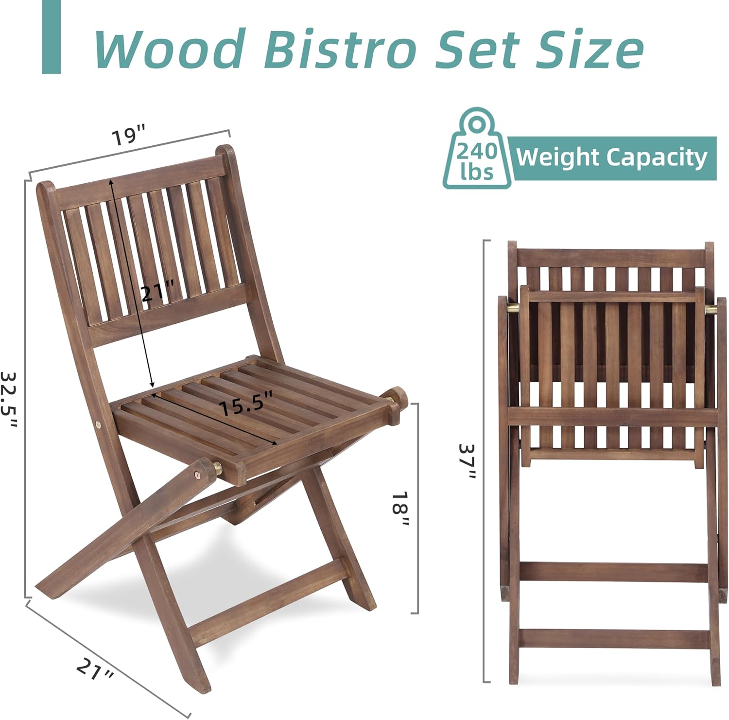 Naxos 3-Piece Outdoor Folding Acacia Wood Bistro Set