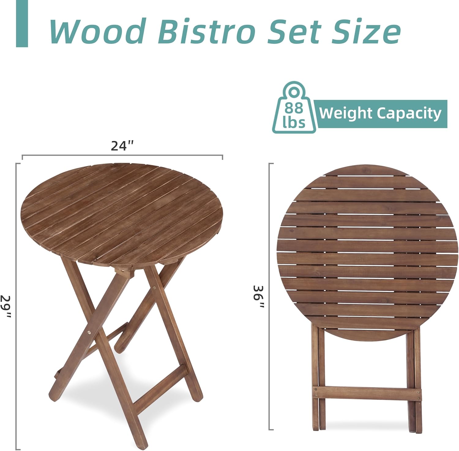 Naxos 3-Piece Outdoor Folding Acacia Wood Bistro Set
