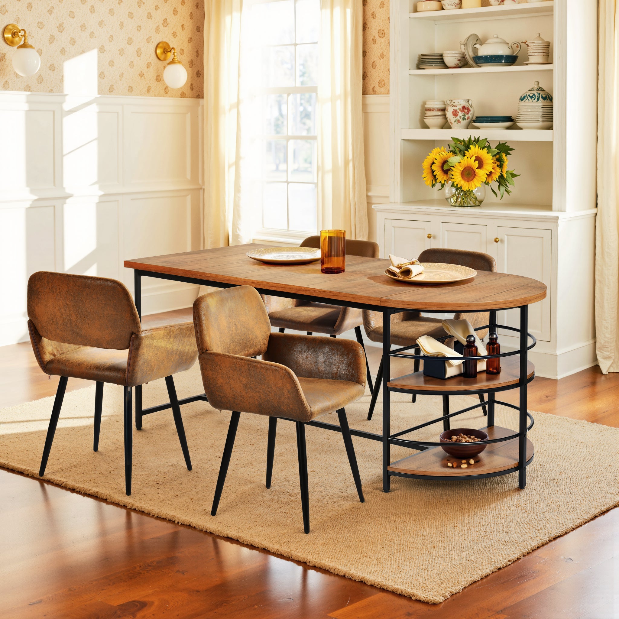 Homy Casa Nimble 5 Piece Dining Table Set 71” Vintage Brown Table with ...