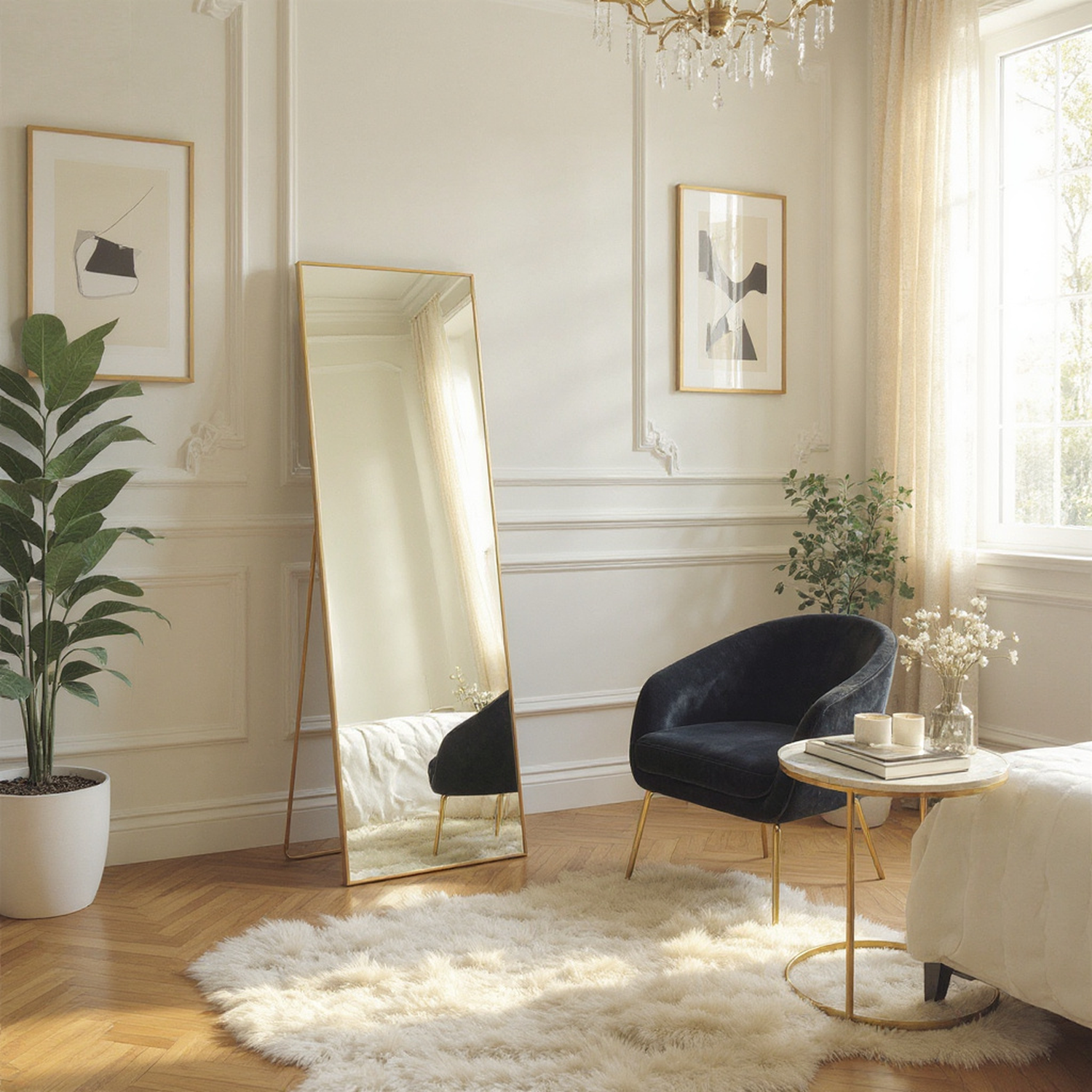 Nova Full Length Floor Mirror with Gold Metal Frame and Stand