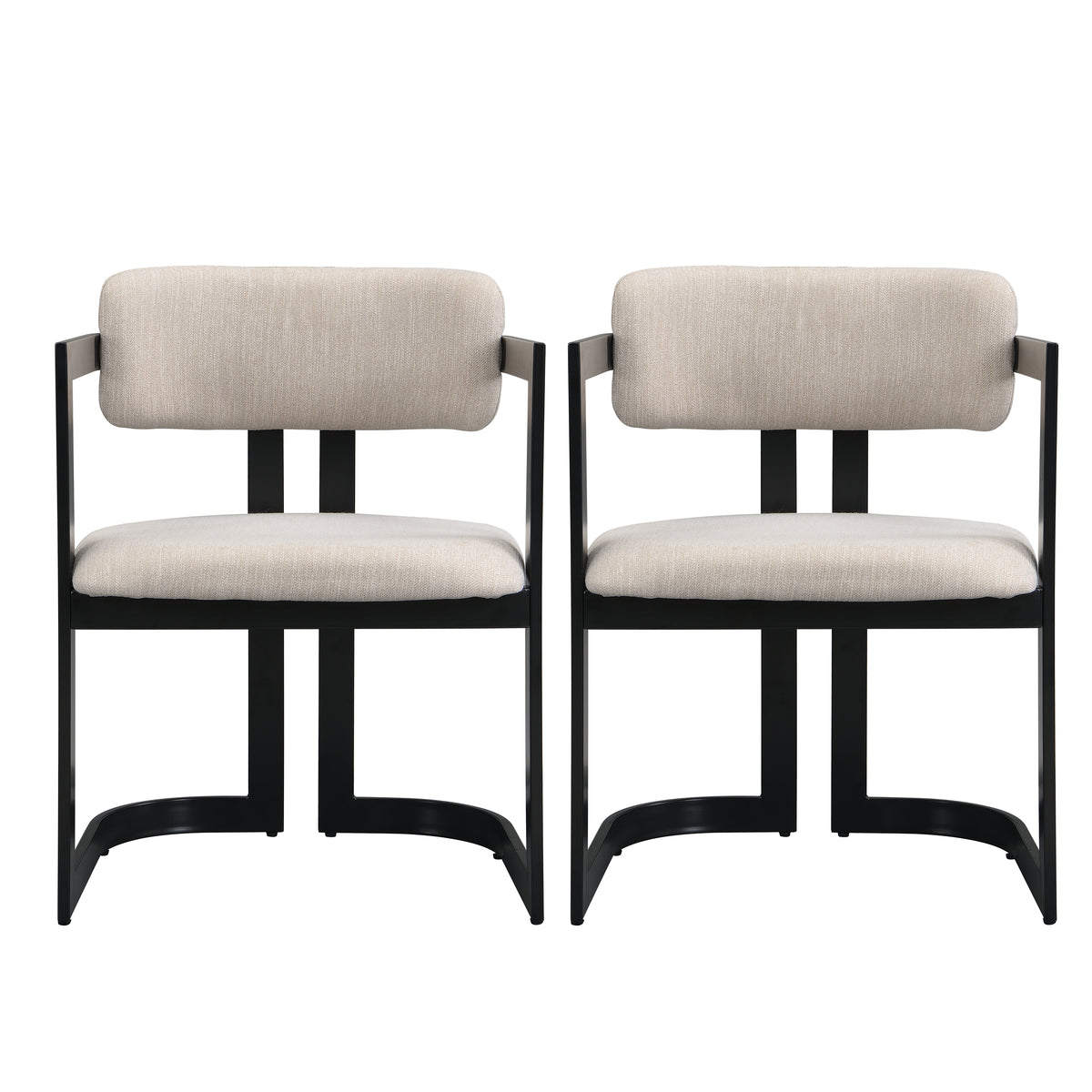 Pair of Morava black upholstered metal dining armchairs front view