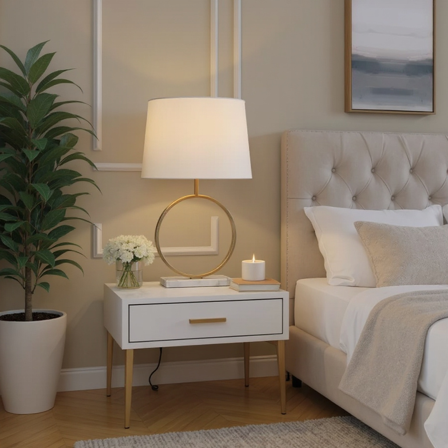 Opal Table Lamp with White Marble Base