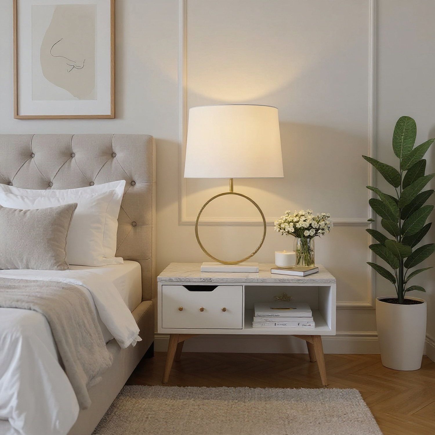 Opal Table Lamp with White Marble Base