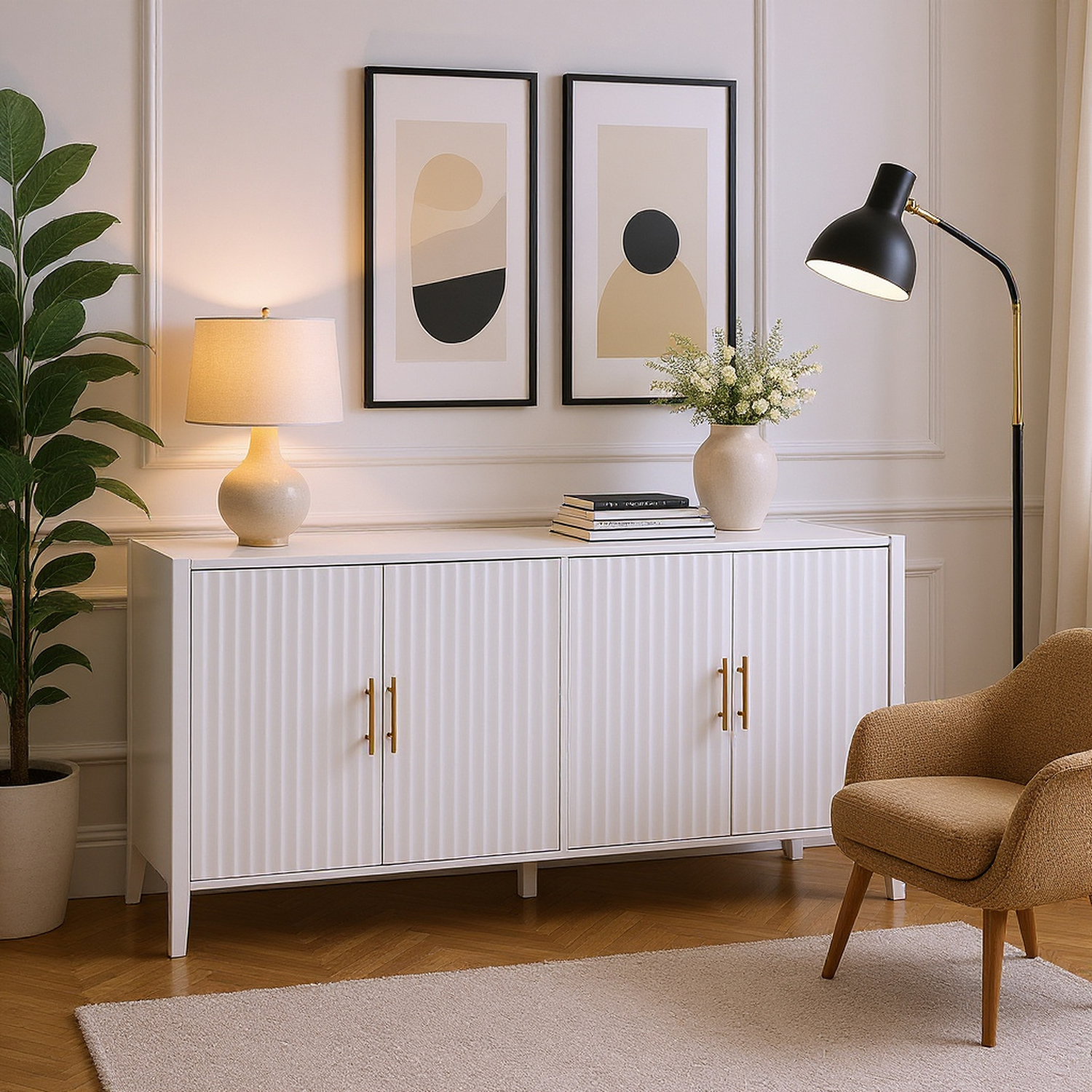 Oslo 63" Modern 4 Door Sideboard with Adjustable Storage