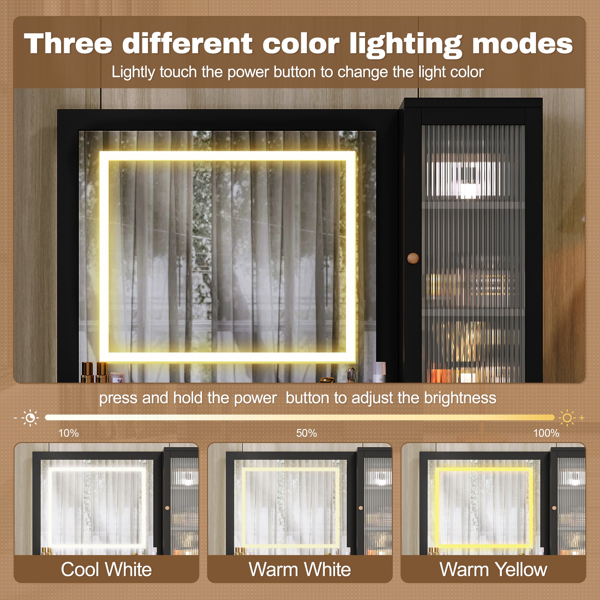 Fernwood 43.5" Fluted Makeup Vanity Set with Lighted Mirror and Charging Station