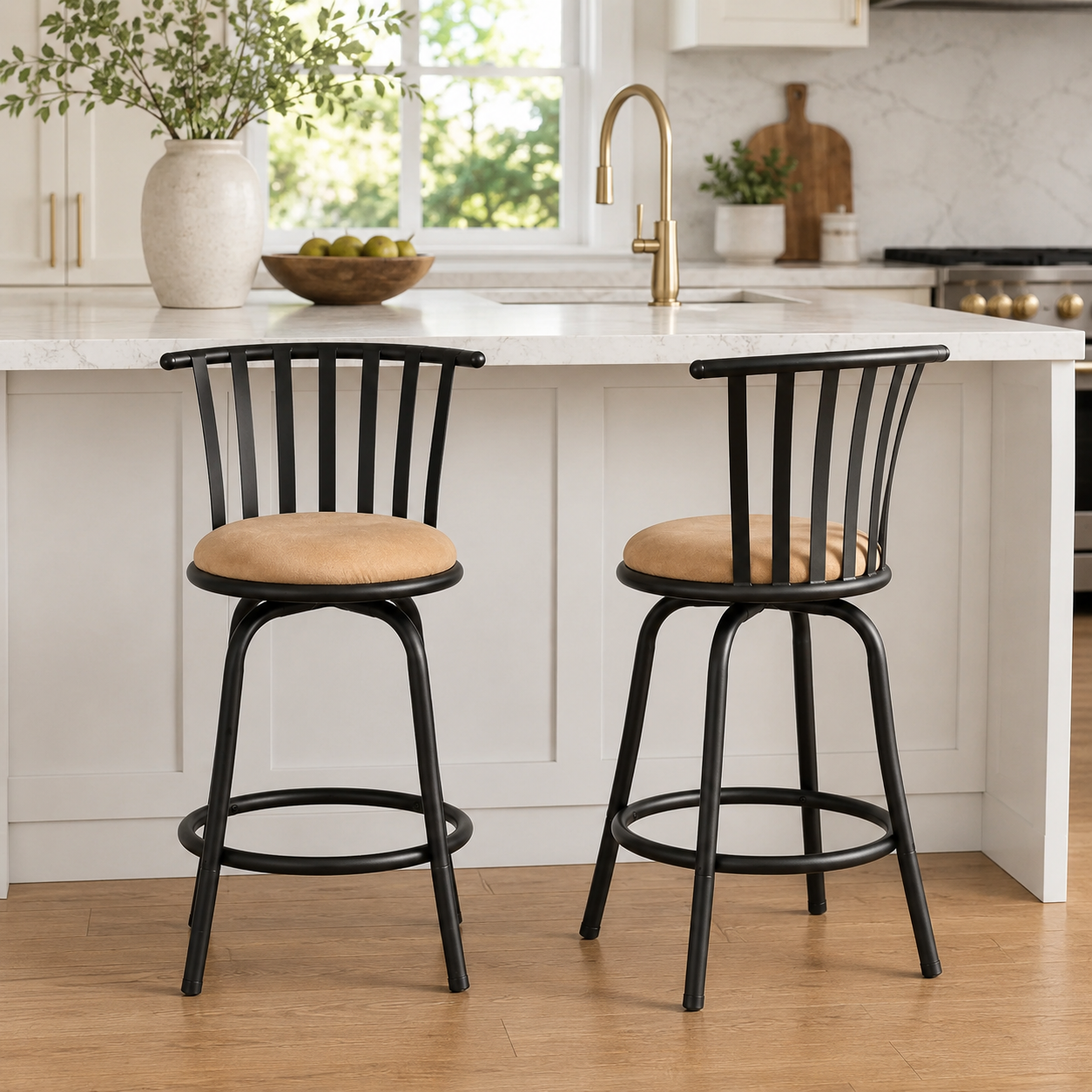 Pistil  24-29" Suede Adjustable Swivel Bar Stool Set with Windsor Spindle Back