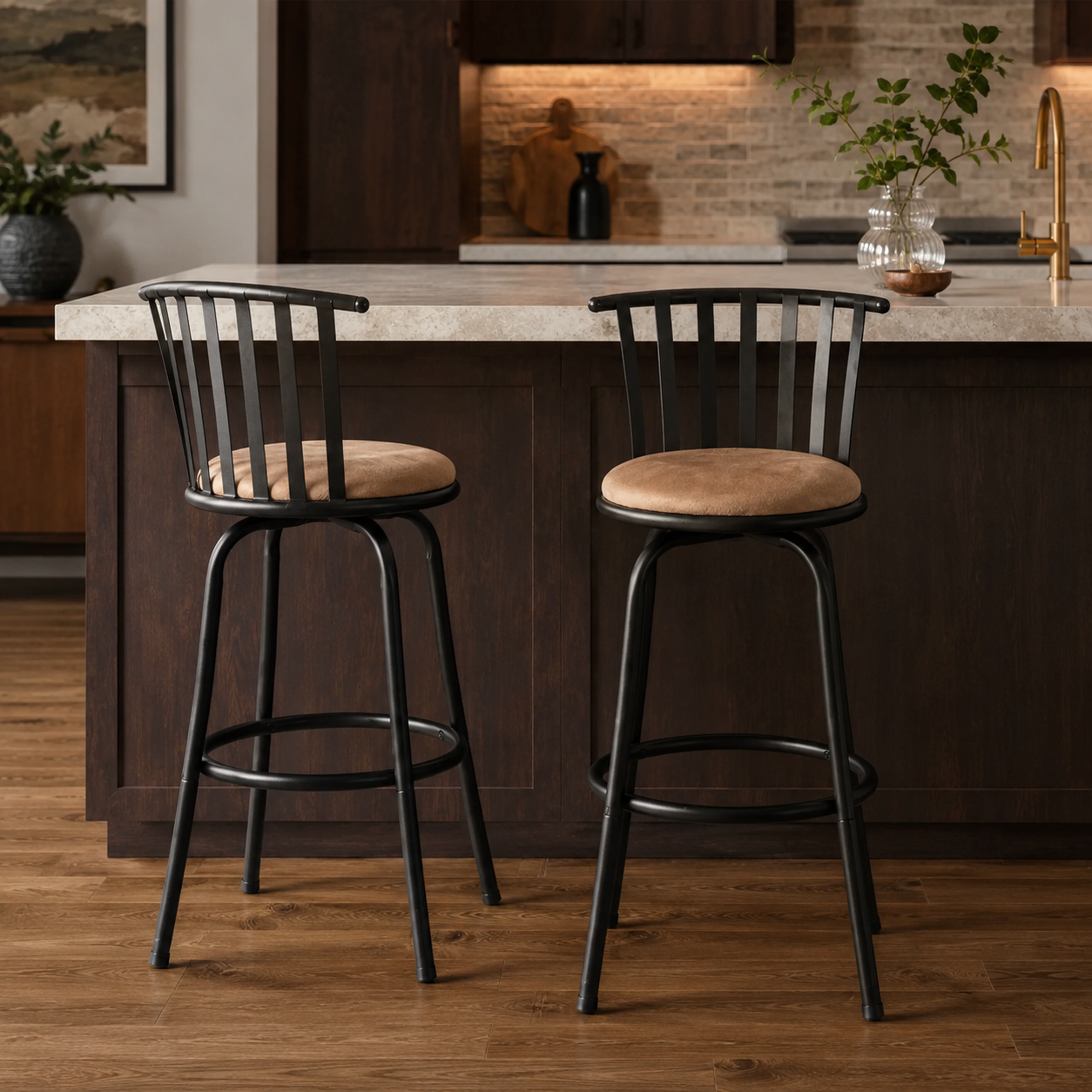 Pistil  24-29" Suede Adjustable Swivel Bar Stool Set with Windsor Spindle Back