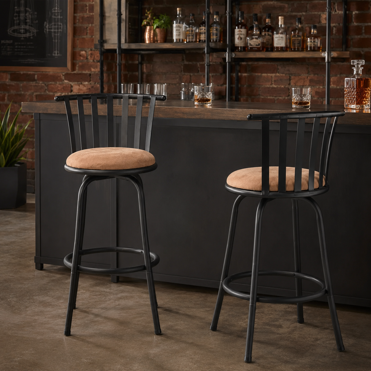 Pistil  24-29" Suede Adjustable Swivel Bar Stool Set with Windsor Spindle Back