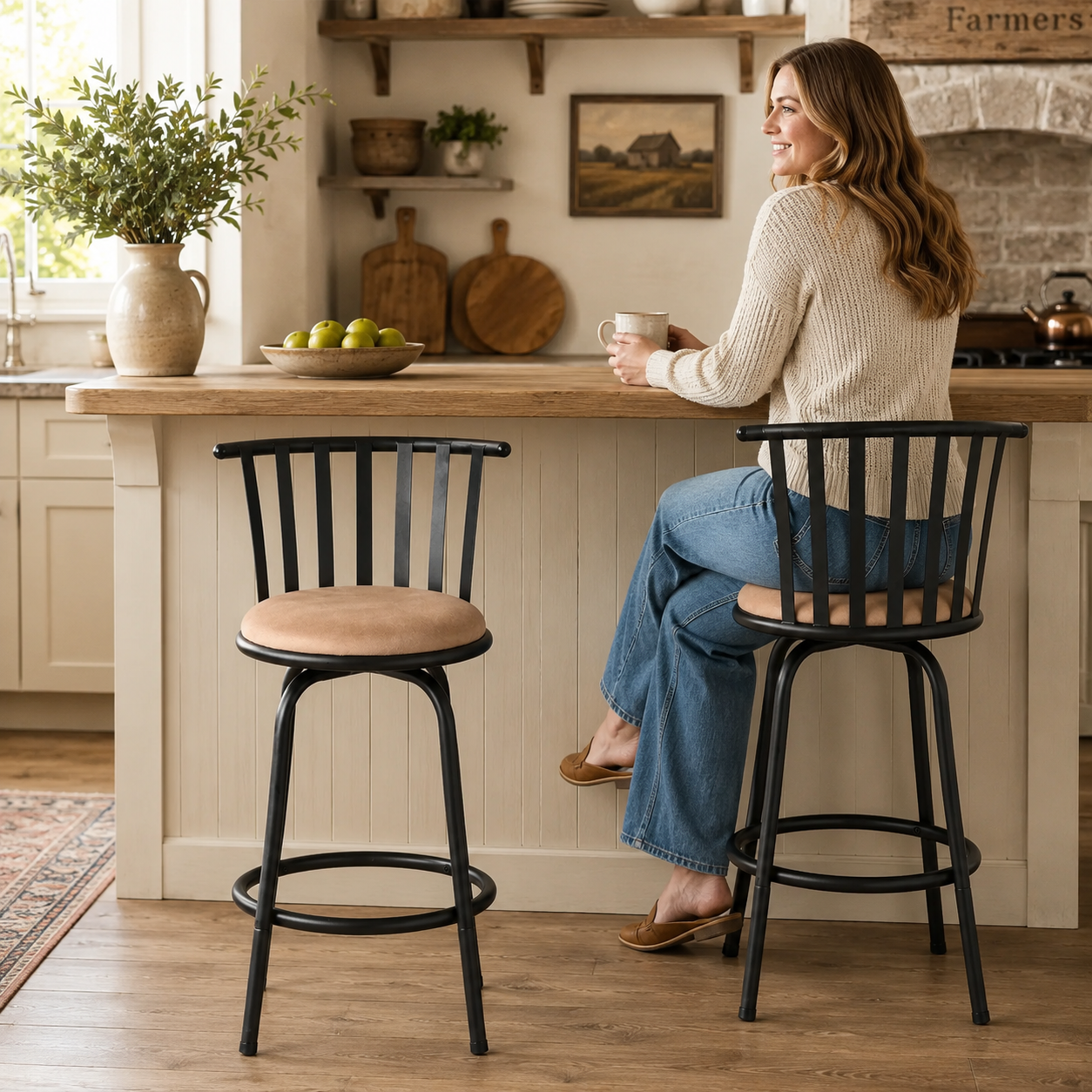Pistil  24-29" Suede Adjustable Swivel Bar Stool Set with Windsor Spindle Back