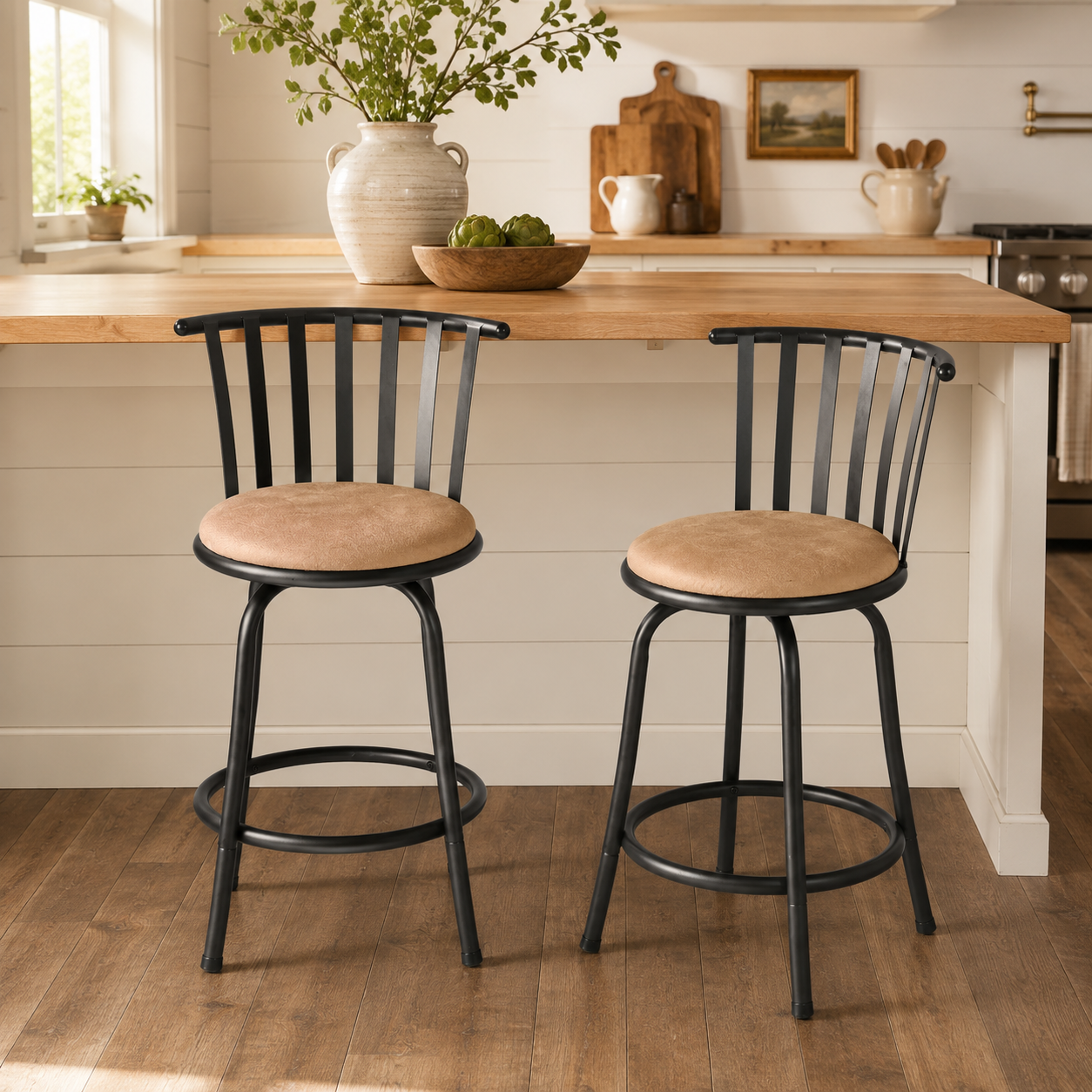 Pistil  24-29" Suede Adjustable Swivel Bar Stool Set with Windsor Spindle Back