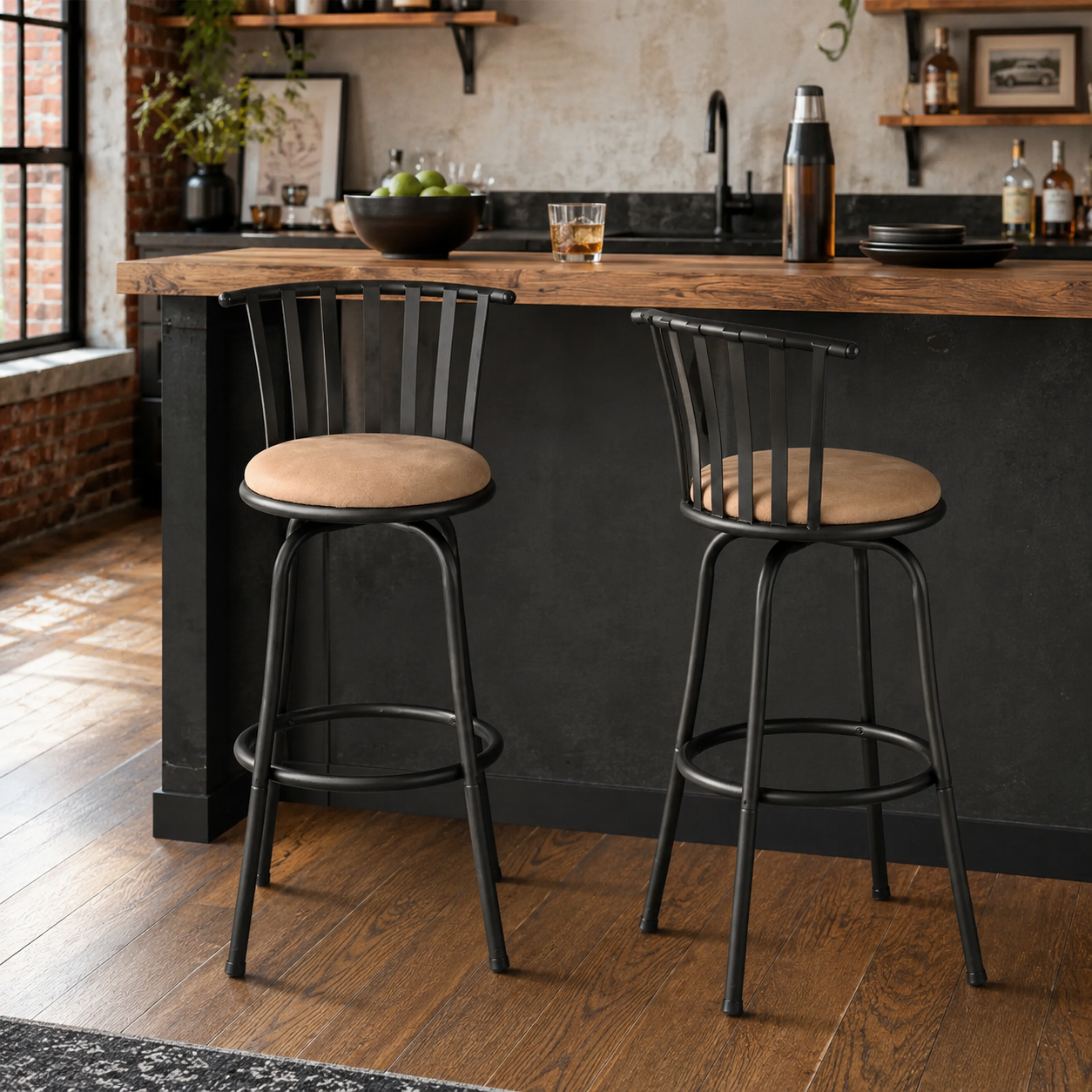 Pistil  24-29" Suede Adjustable Swivel Bar Stool Set with Windsor Spindle Back