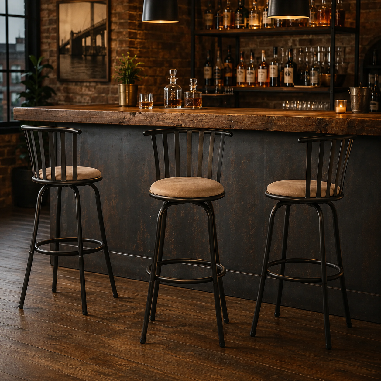 Pistil  24-29" Suede Adjustable Swivel Bar Stool Set with Windsor Spindle Back