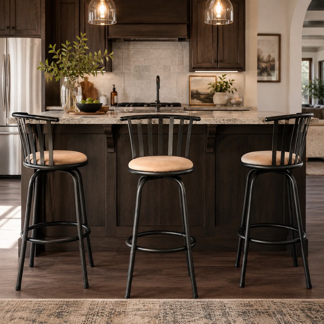 Pistil  24-29" Suede Adjustable Swivel Bar Stool Set with Windsor Spindle Back