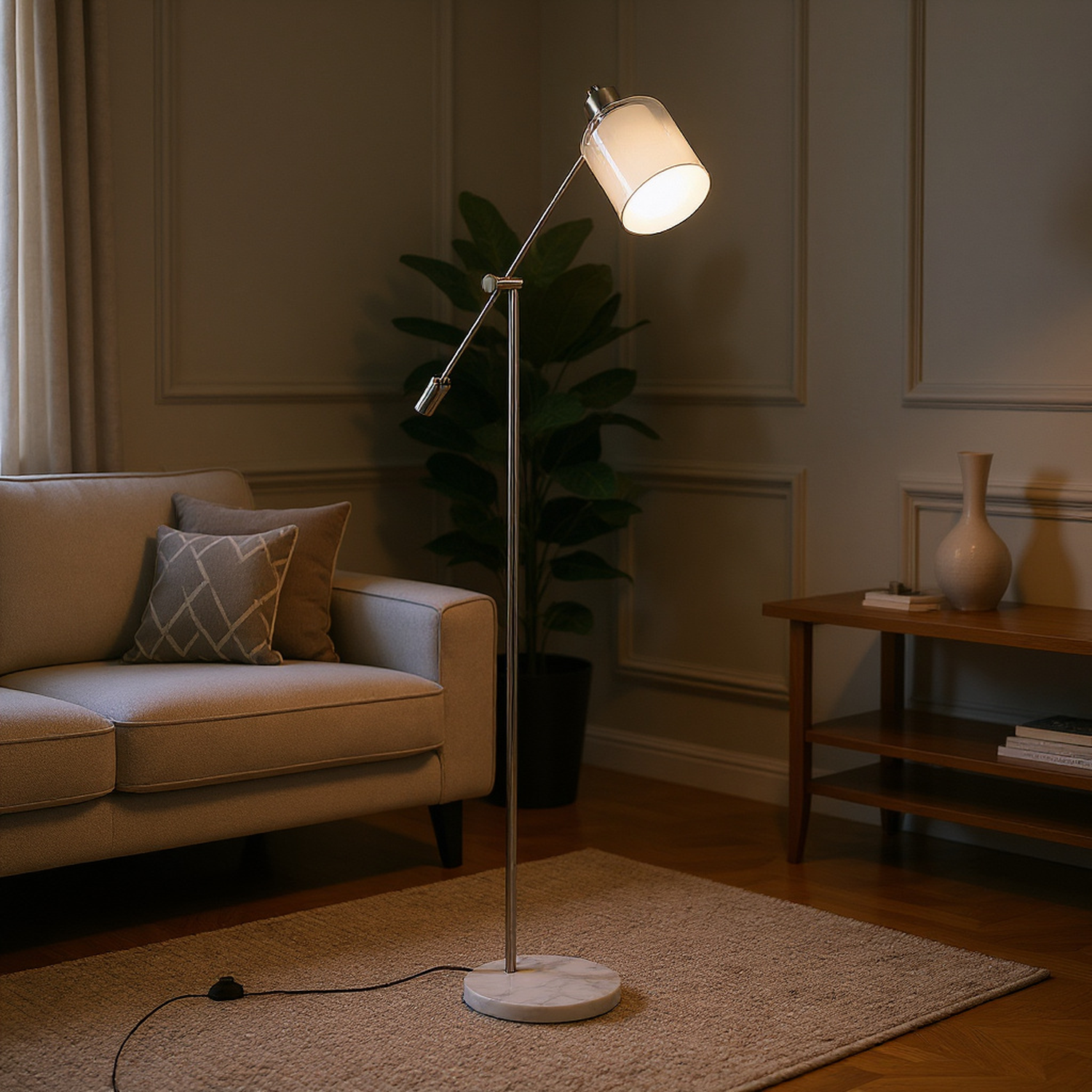 Prism Adjustable Floor Lamp with Marble Base and Frosted Glass Shade