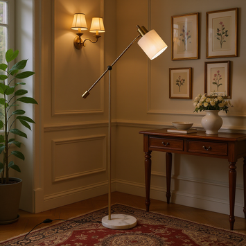 Prism Adjustable Floor Lamp with Marble Base and Frosted Glass Shade