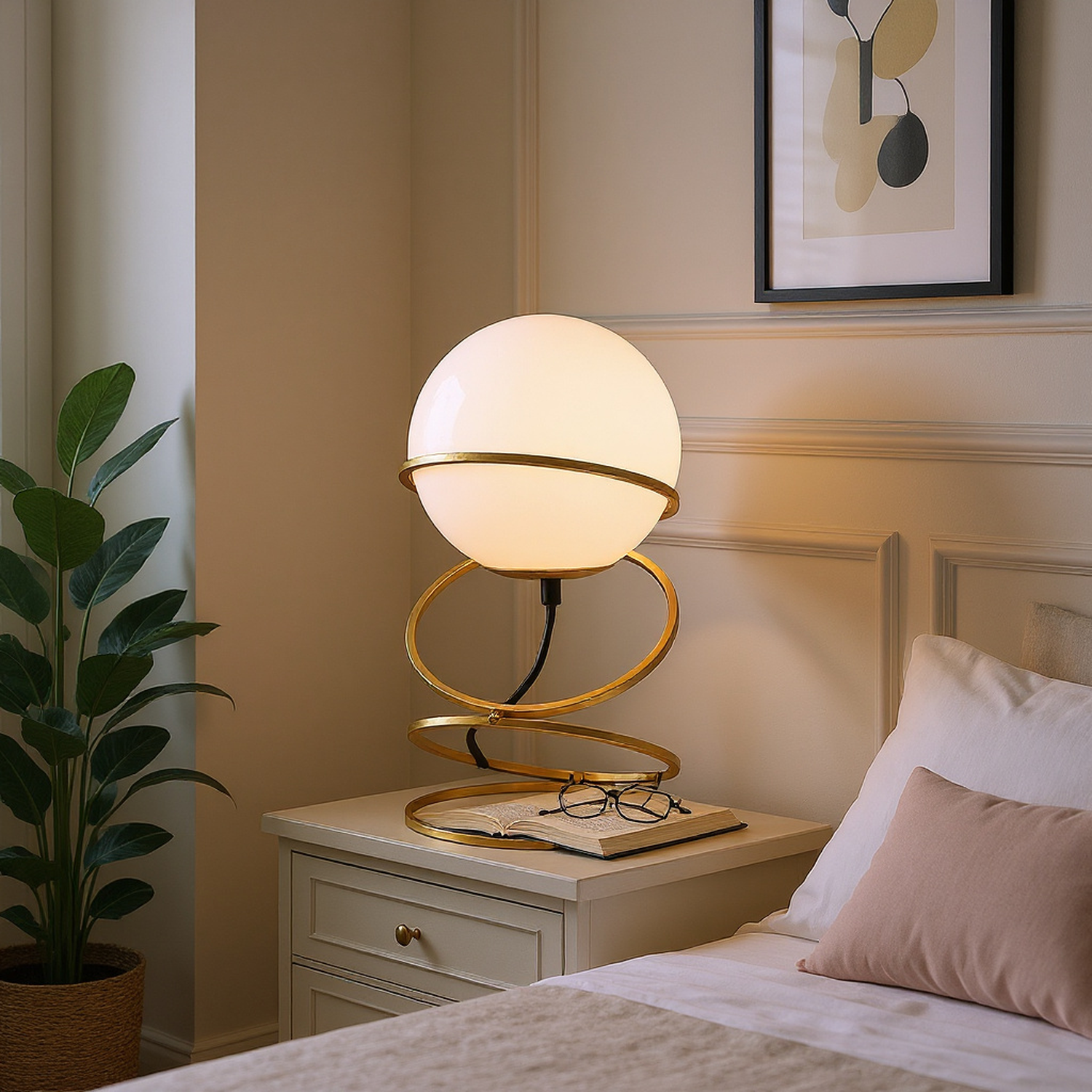 Auric 13.5"H Spiral Table Lamp with Glass Globe Shade
