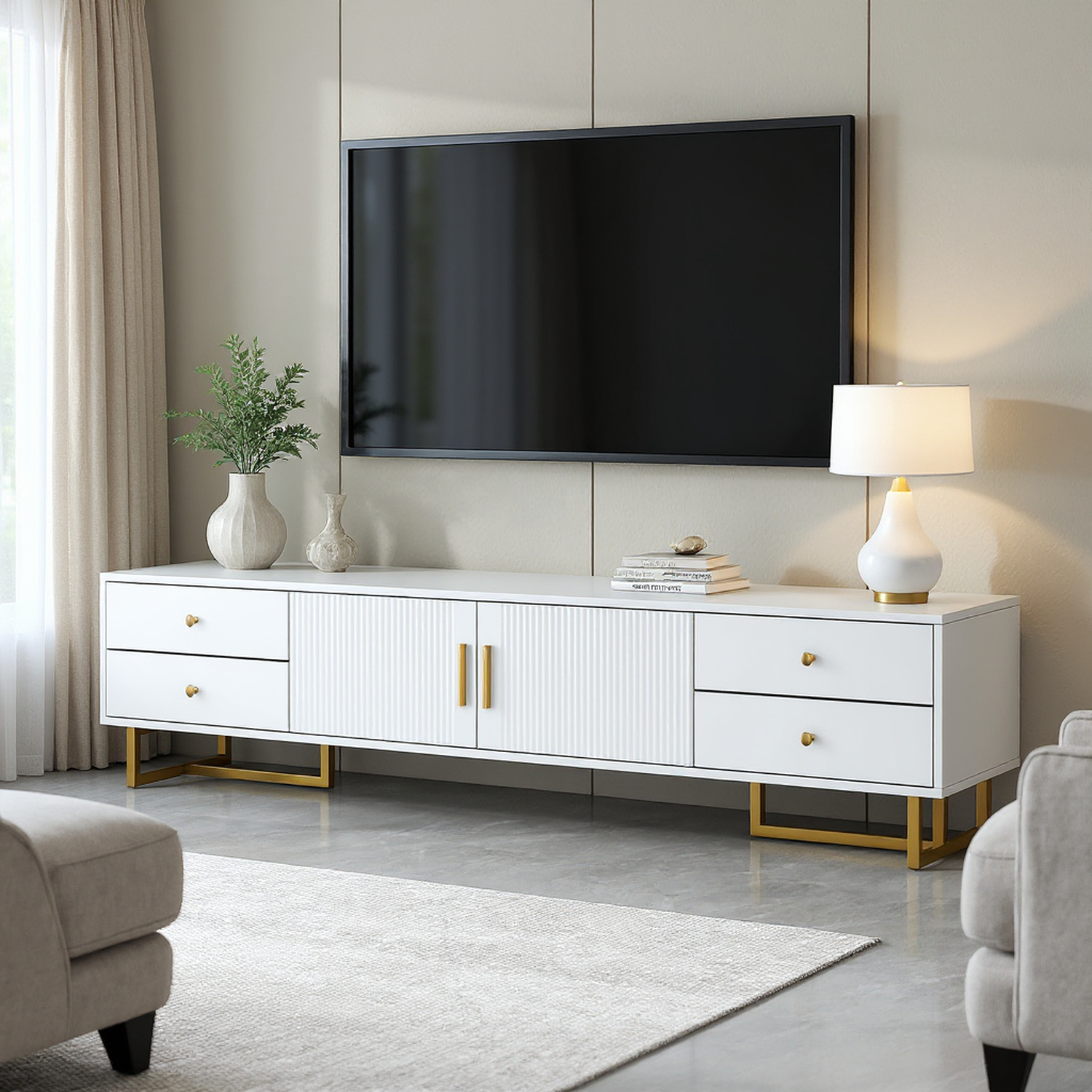 Quito Modern TV Stand with Gold Metal Legs
