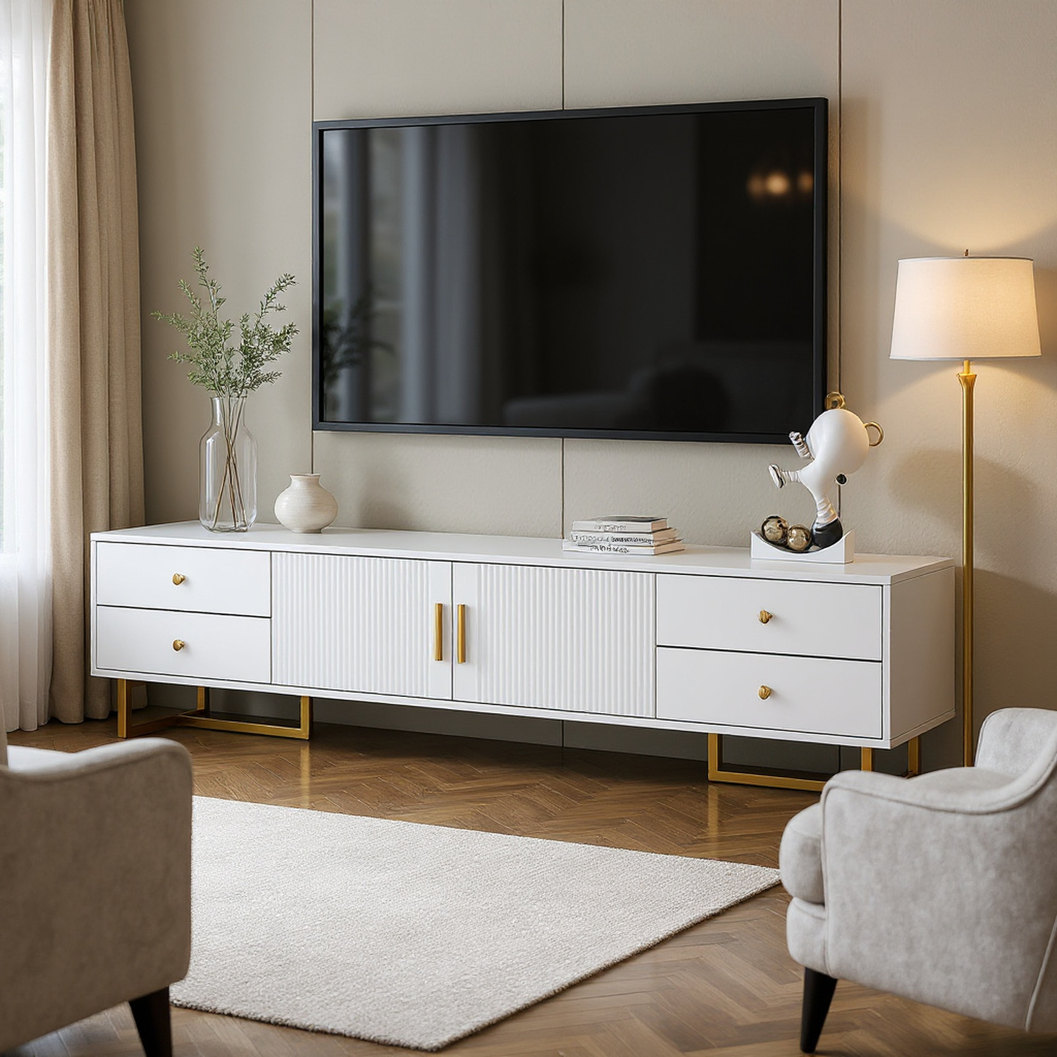 Quito Modern TV Stand with Gold Metal Legs