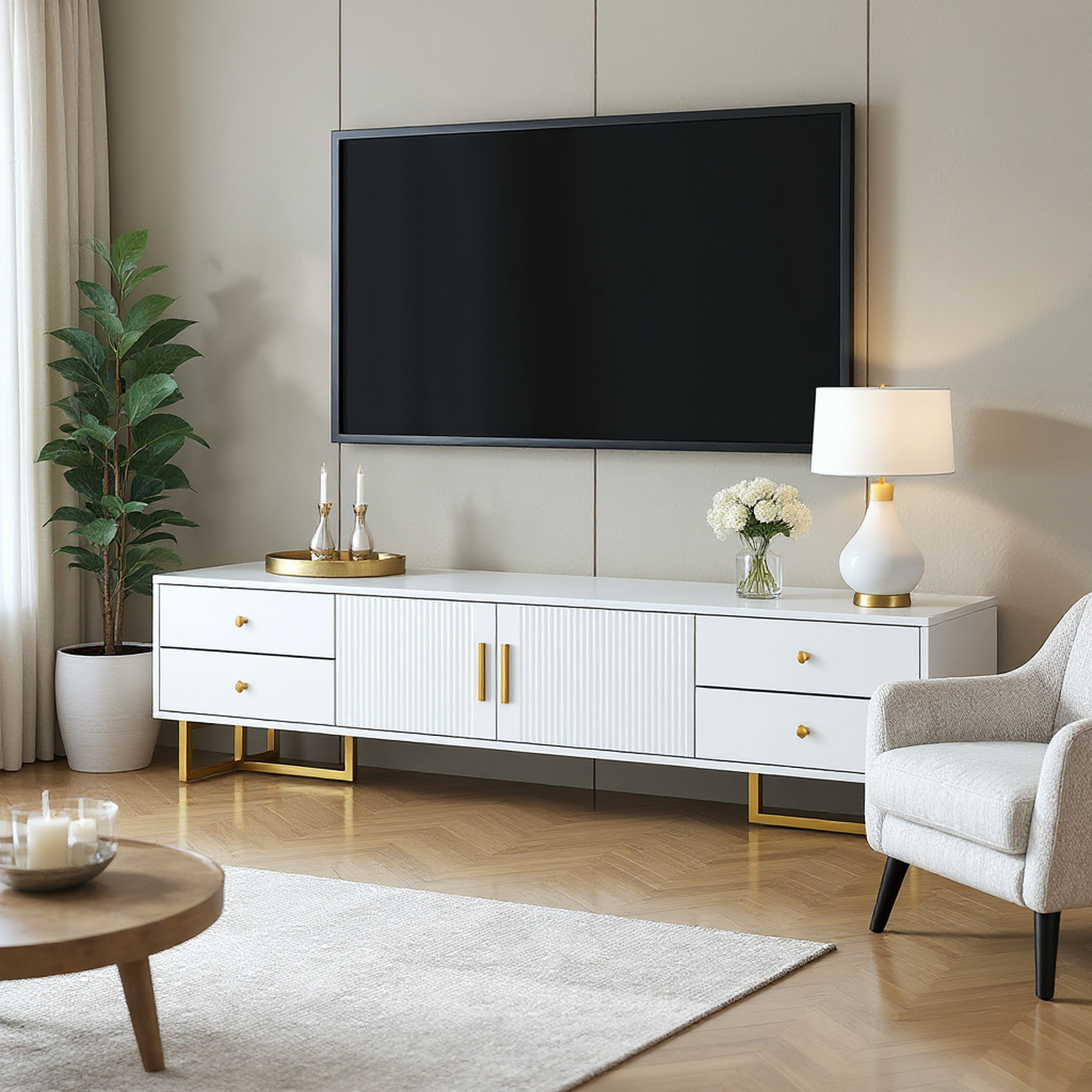 Quito Modern TV Stand with Gold Metal Legs