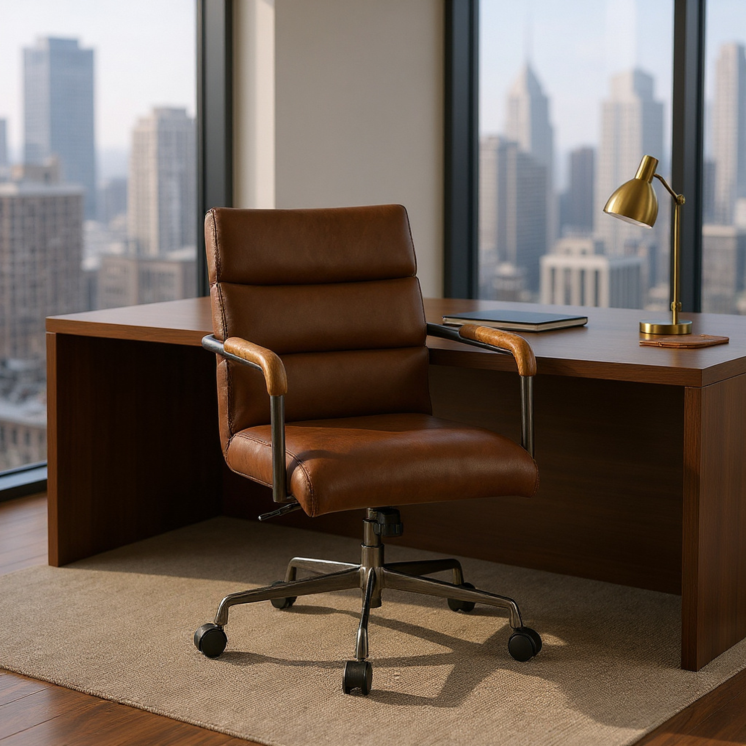 Retro Brown Swivel Office Chair with 5-Star Base