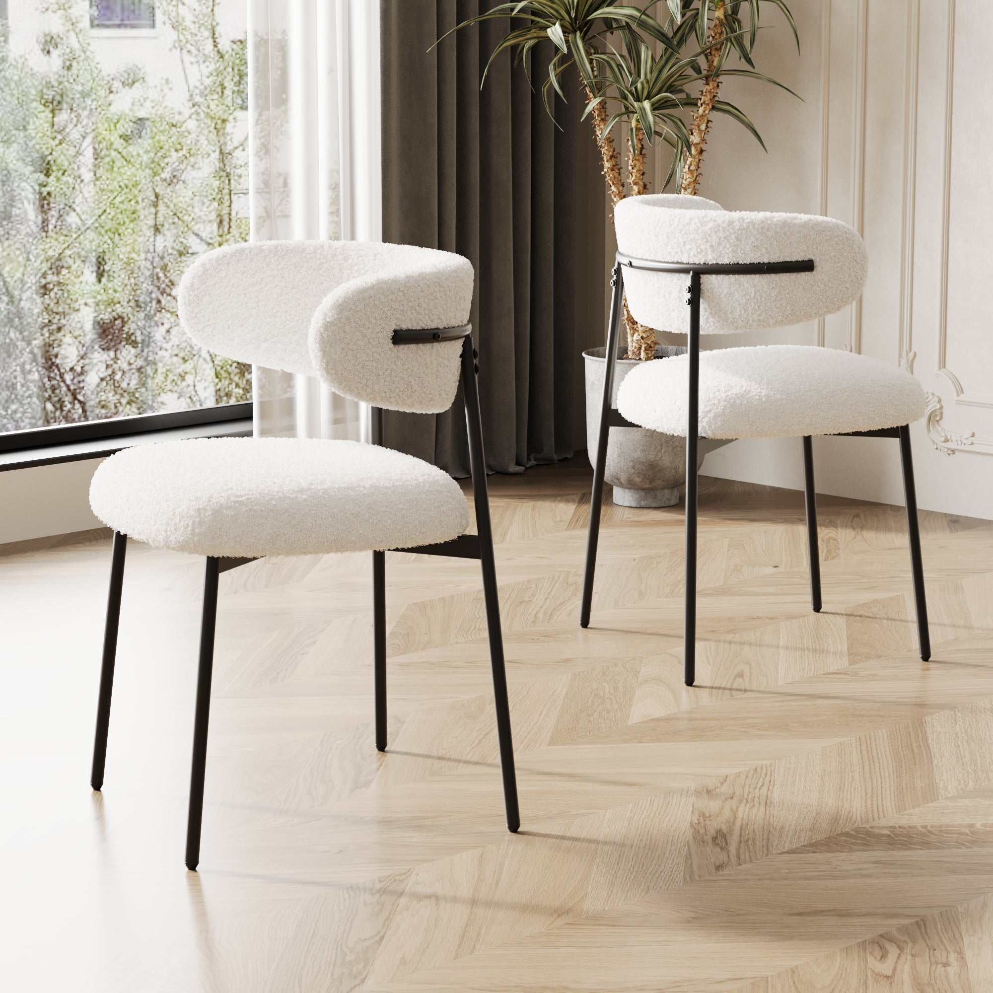 Rhine Teddy Upholstered Dining Chairs Set of 2, Beige