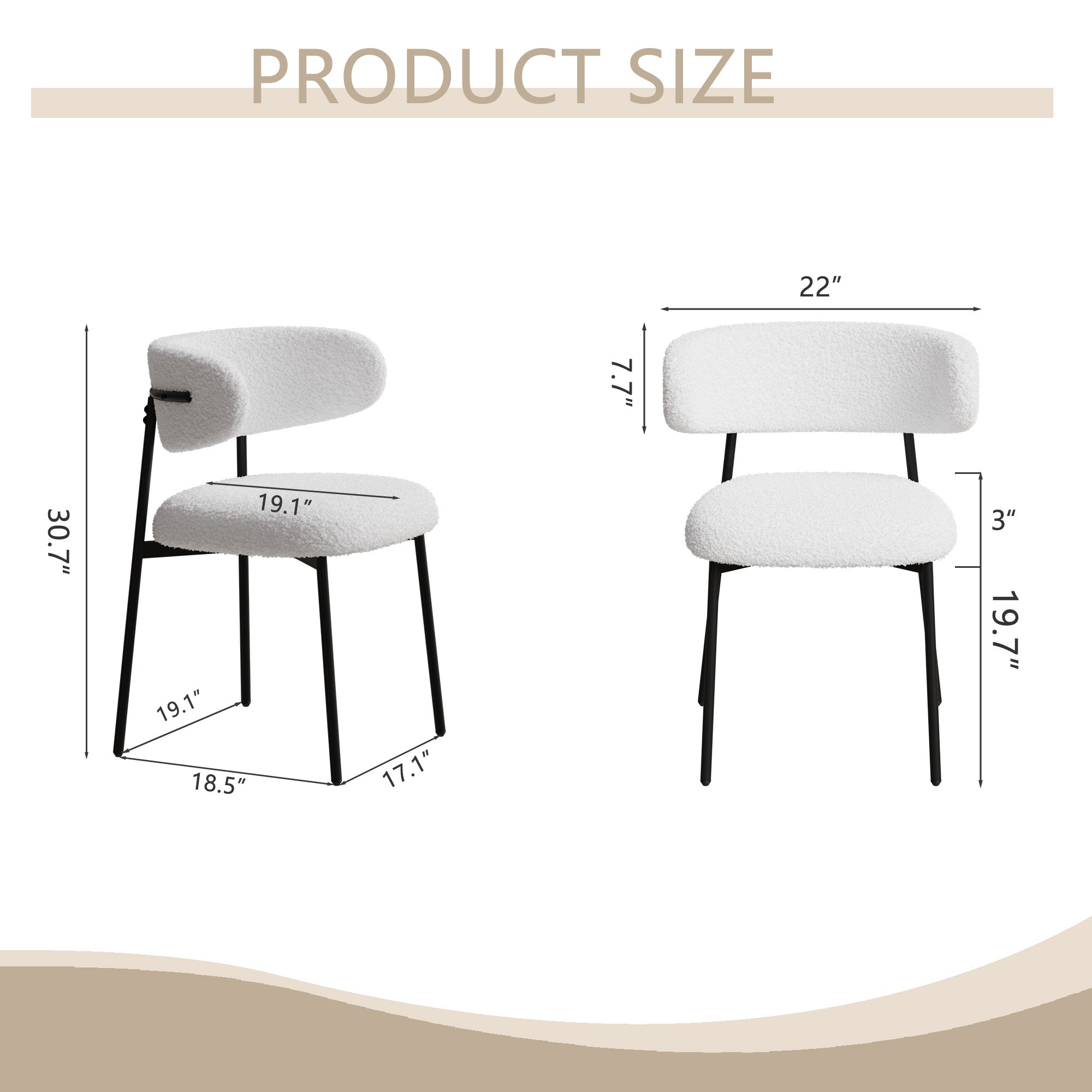 Rhine Teddy Upholstered Dining Chairs Set of 2, Beige