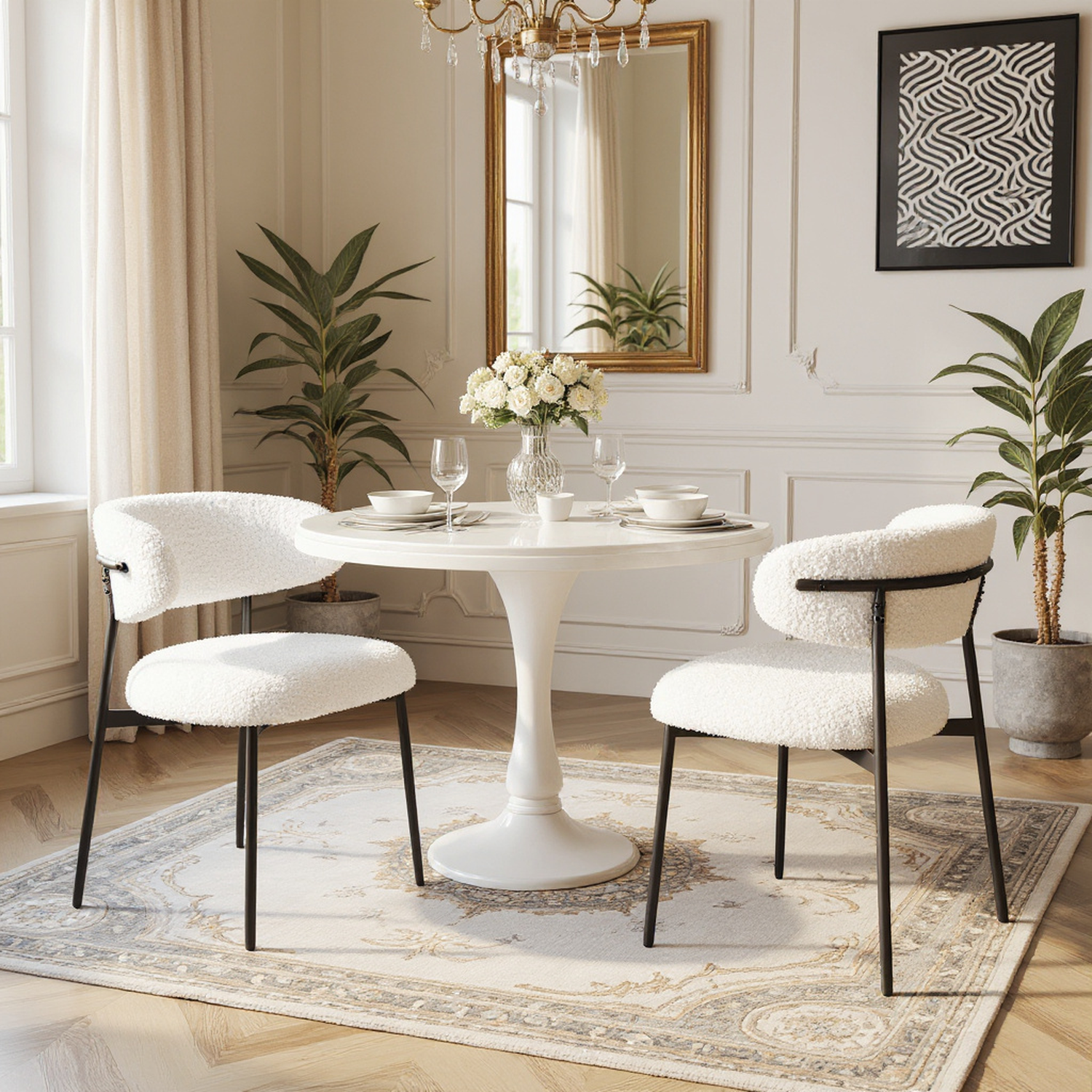 Rhine Teddy Upholstered Dining Chairs Set of 2, Beige