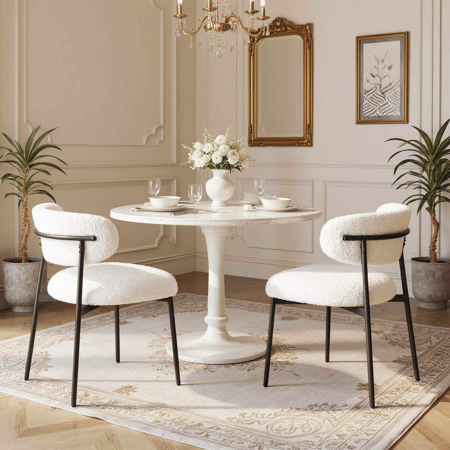 Rhine Teddy Upholstered Dining Chairs Set of 2, Beige